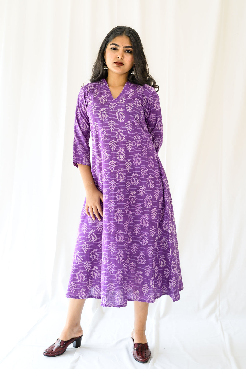 Bloomveil Lavender Dabu Cotton Dress
