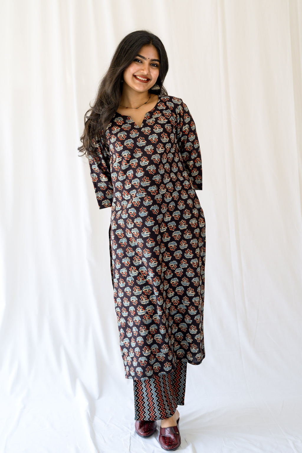 Nargis Black Ajrakh Kurta