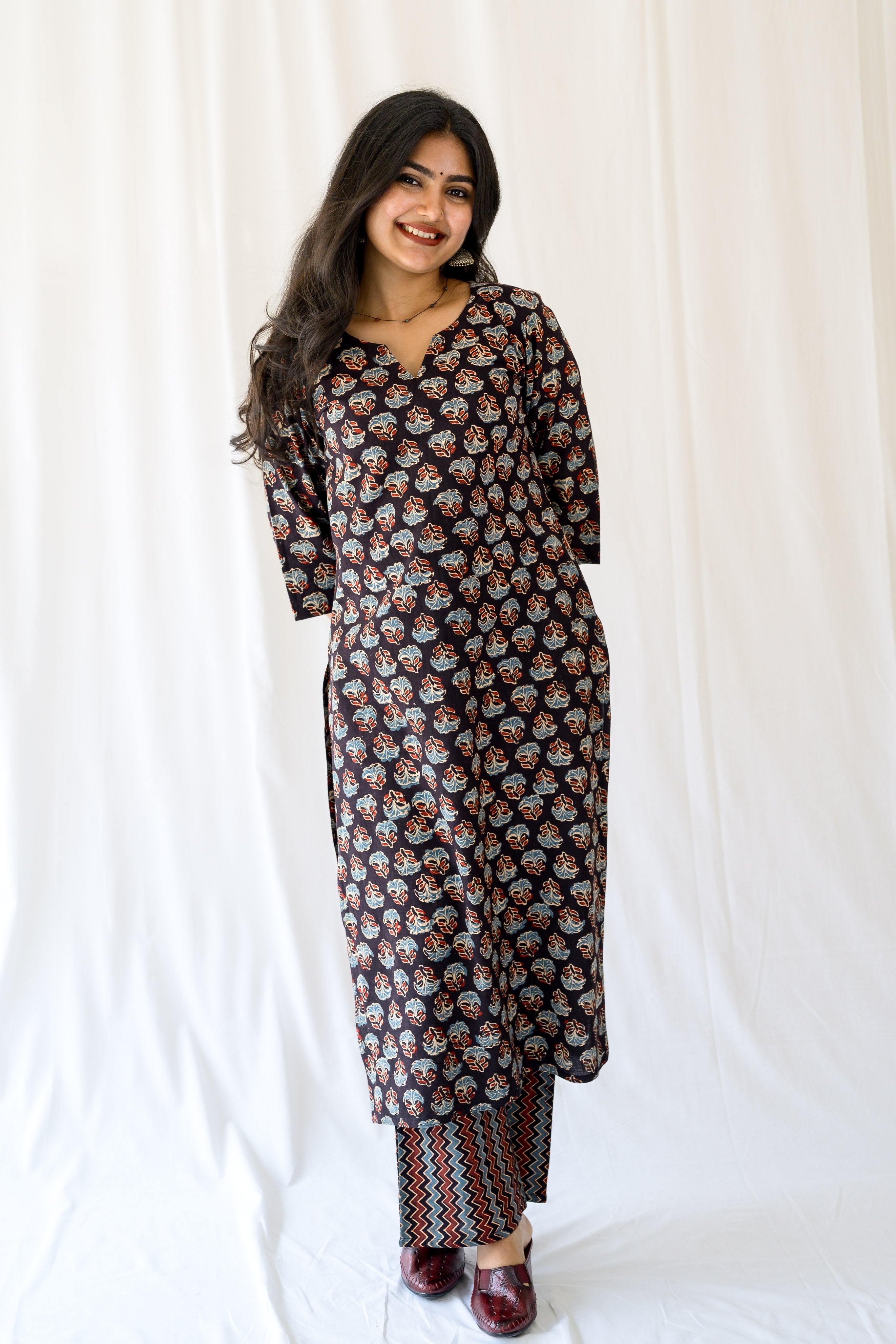 Nargis Black Ajrakh Kurta