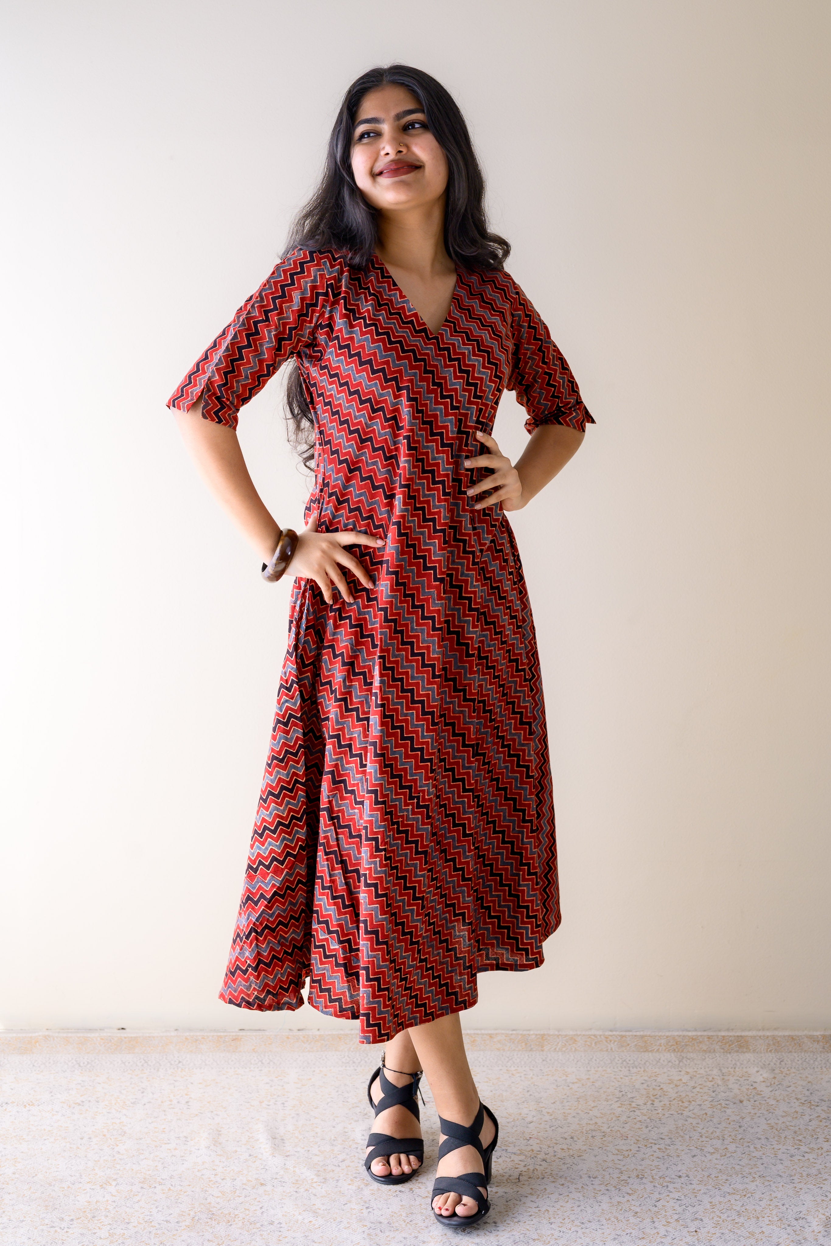 Sangria Ajrakh Stripes Dress