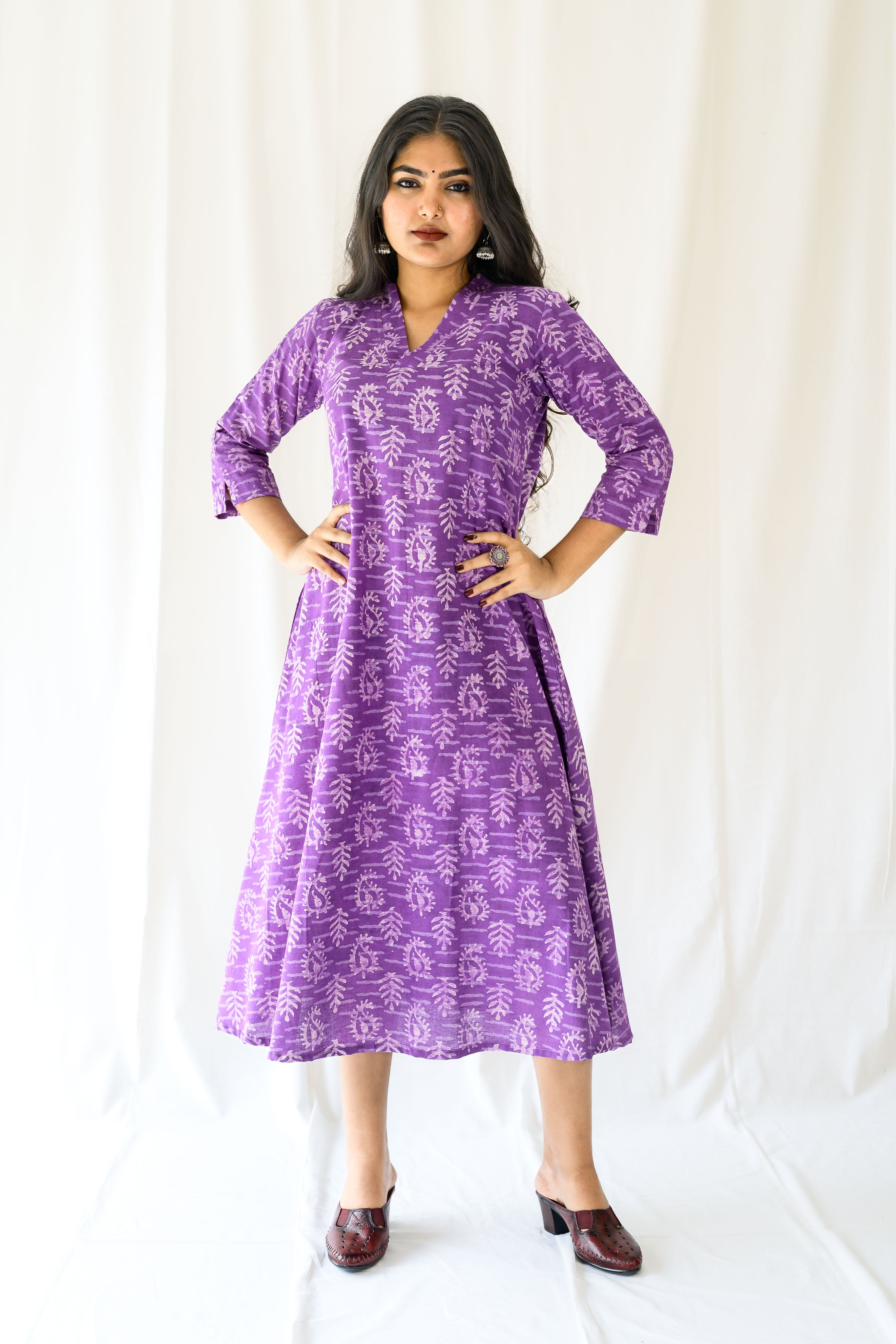 Bloomveil Lavender Dabu Cotton Dress