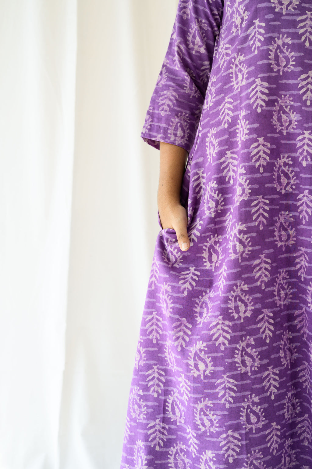 Bloomveil Lavender Dabu Cotton Dress