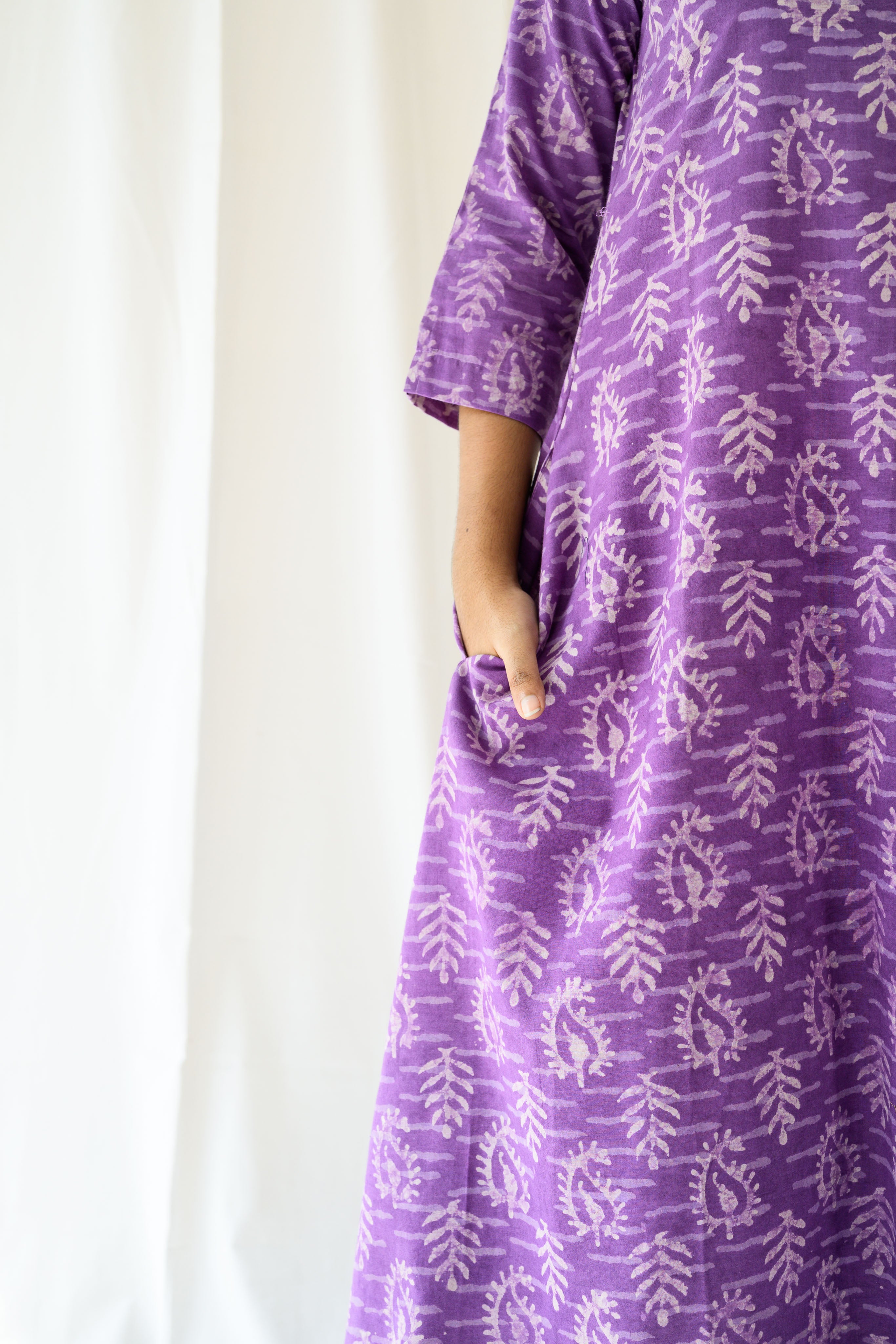 Bloomveil Lavender Dabu Cotton Dress