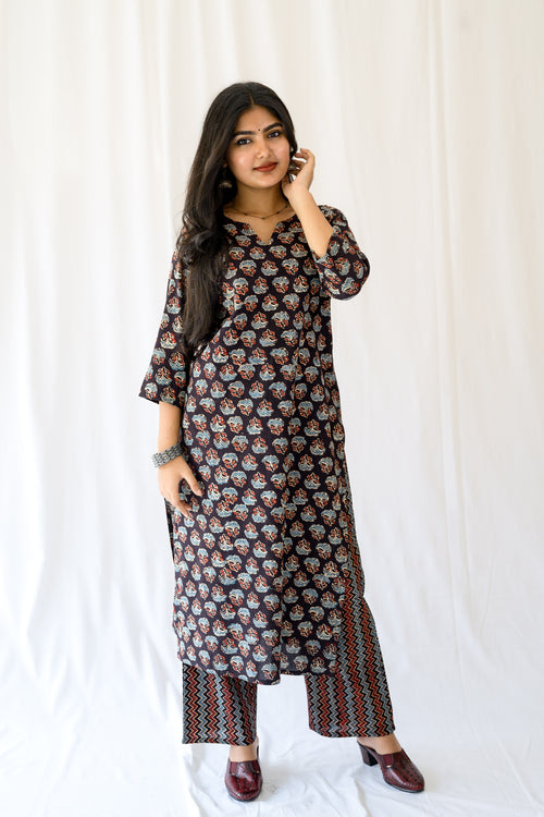 Nargis Black Ajrakh Kurta