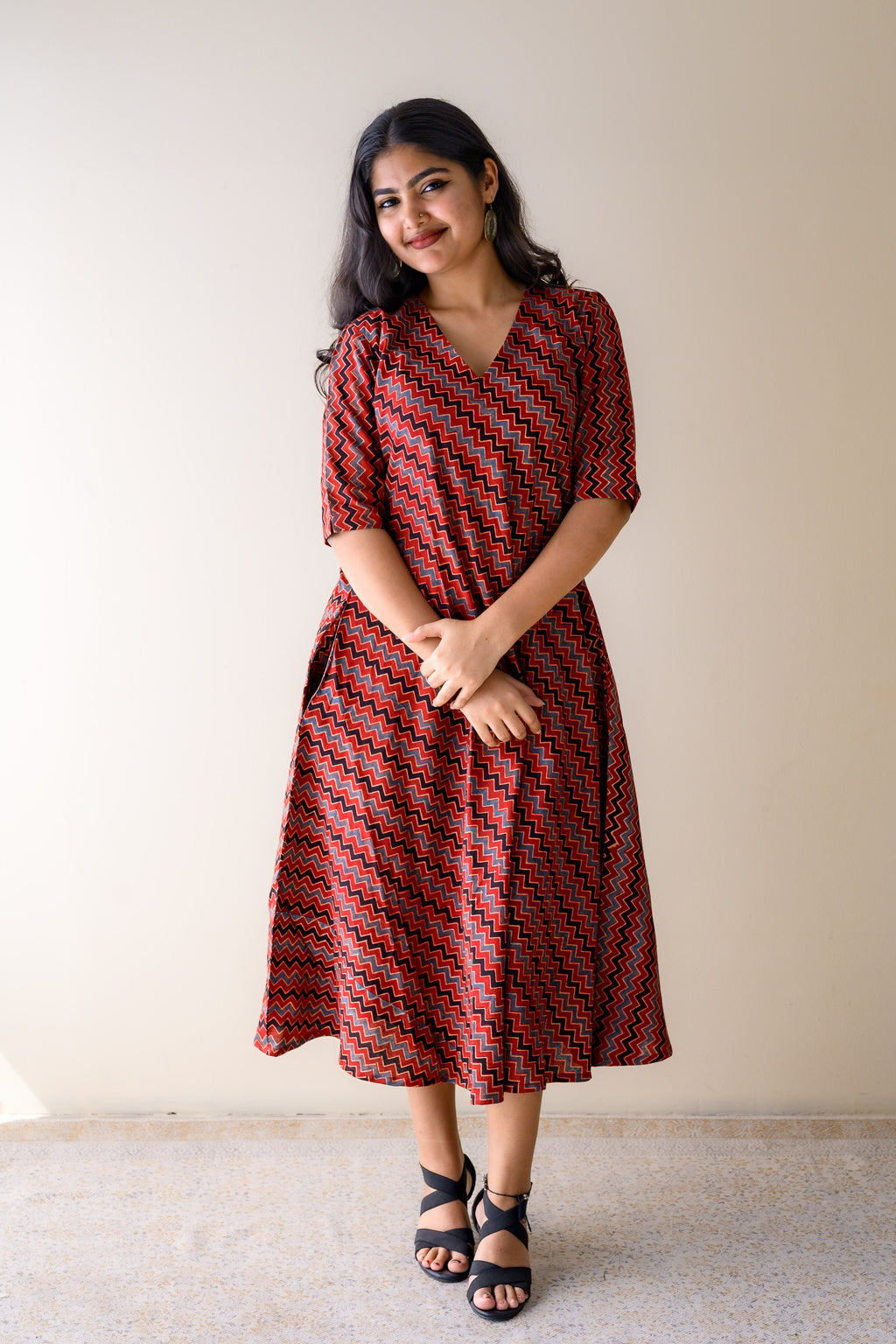 Sangria Ajrakh Stripes Dress