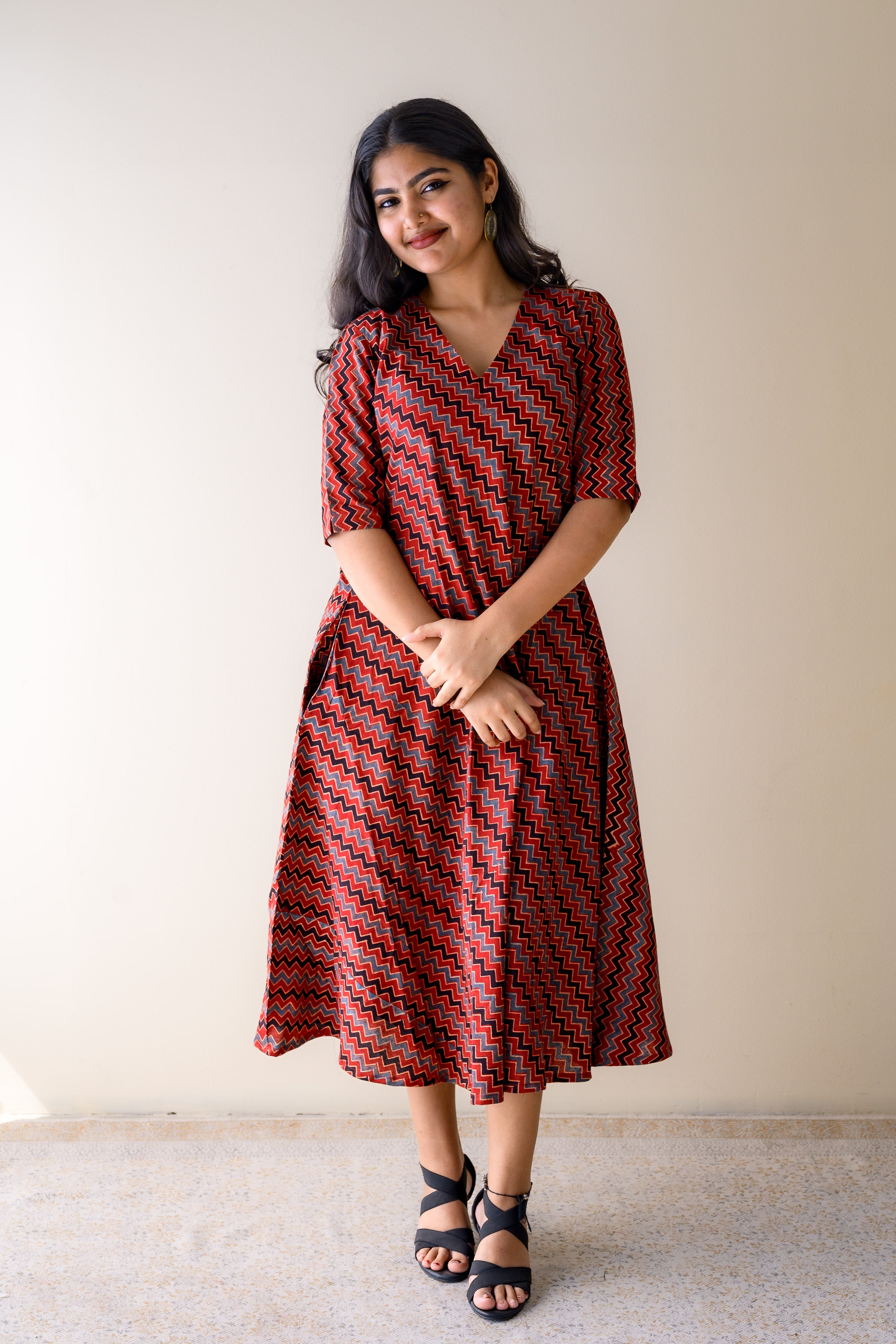 Sangria Ajrakh Stripes Dress
