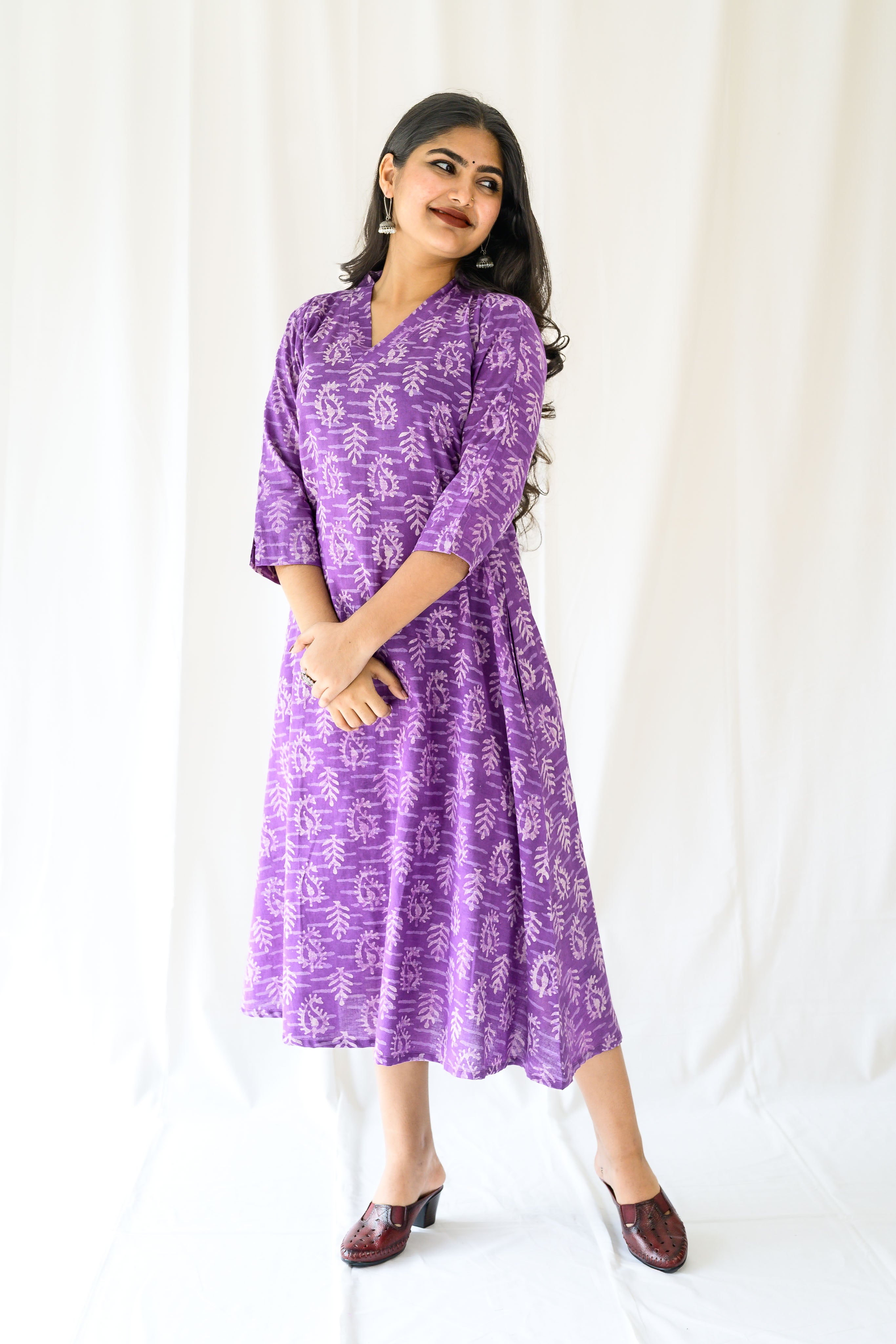 Bloomveil Lavender Dabu Cotton Dress