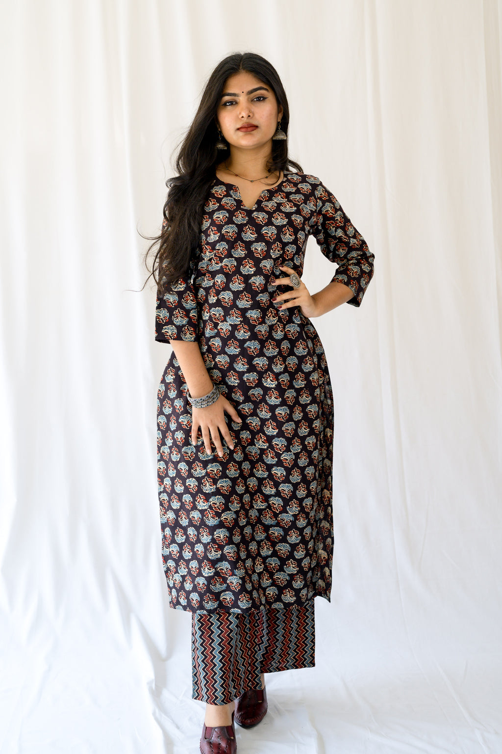 Nargis Black Ajrakh Kurta