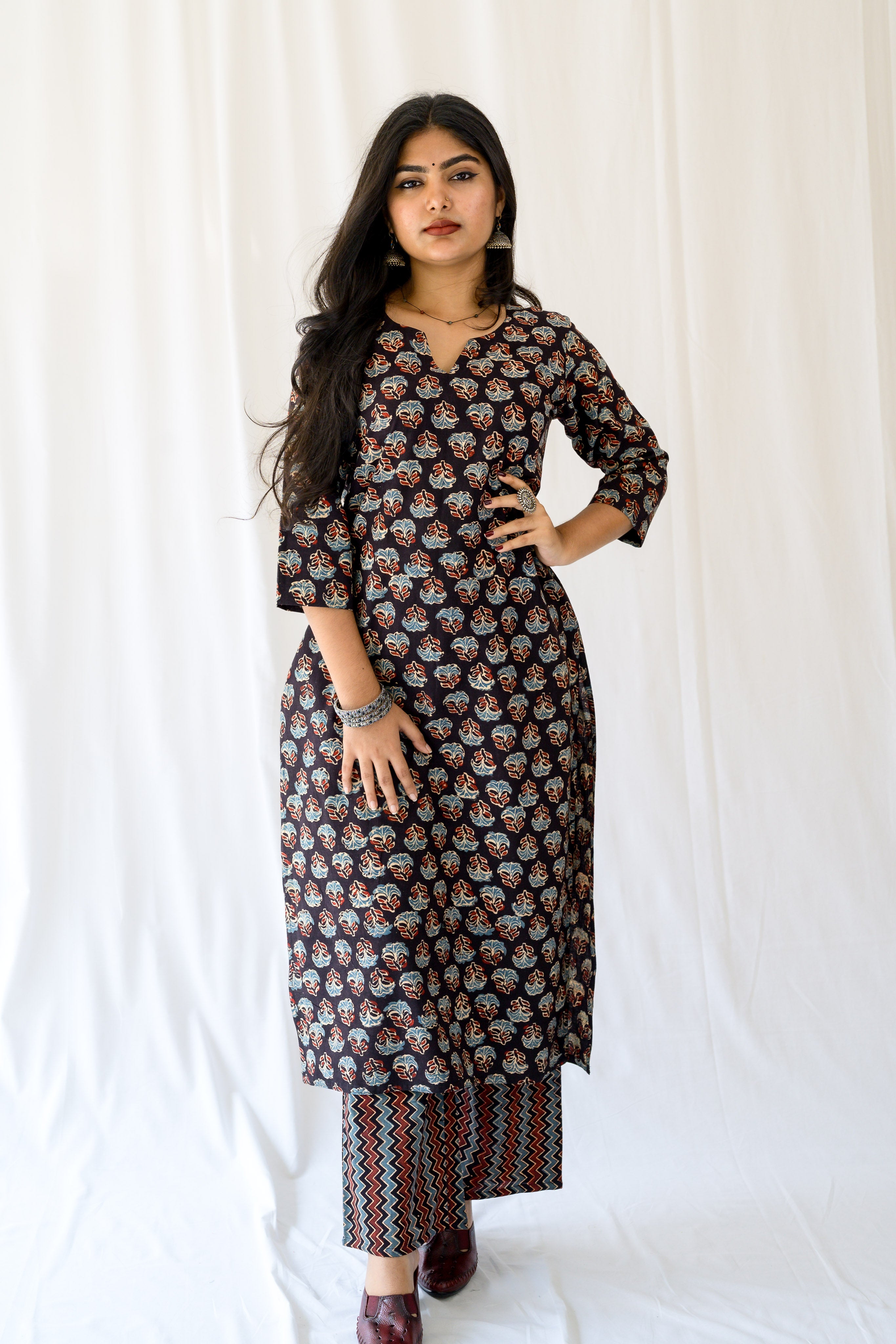 Nargis Black Ajrakh Kurta