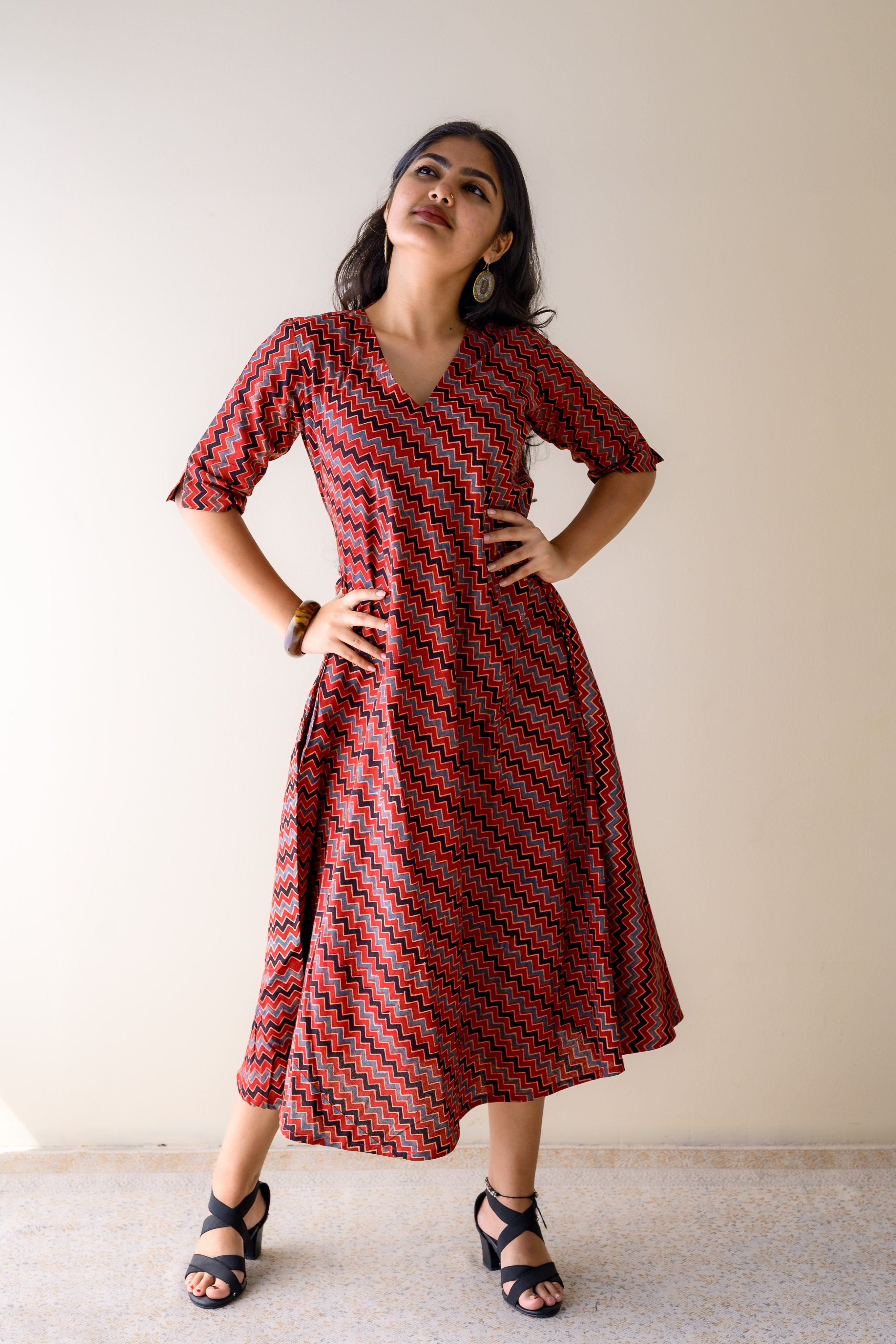 Sangria Ajrakh Stripes Dress