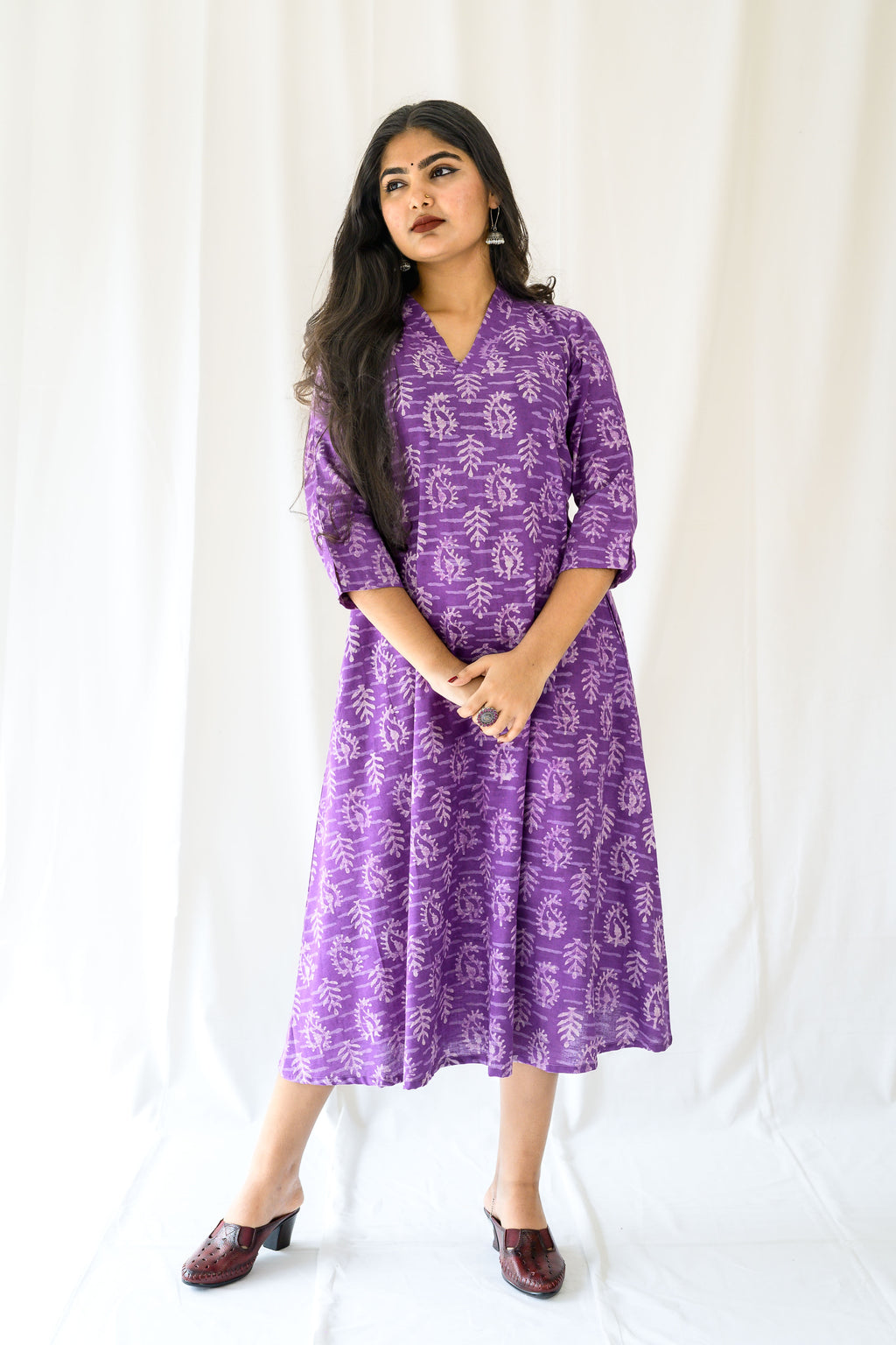 Bloomveil Lavender Dabu Cotton Dress