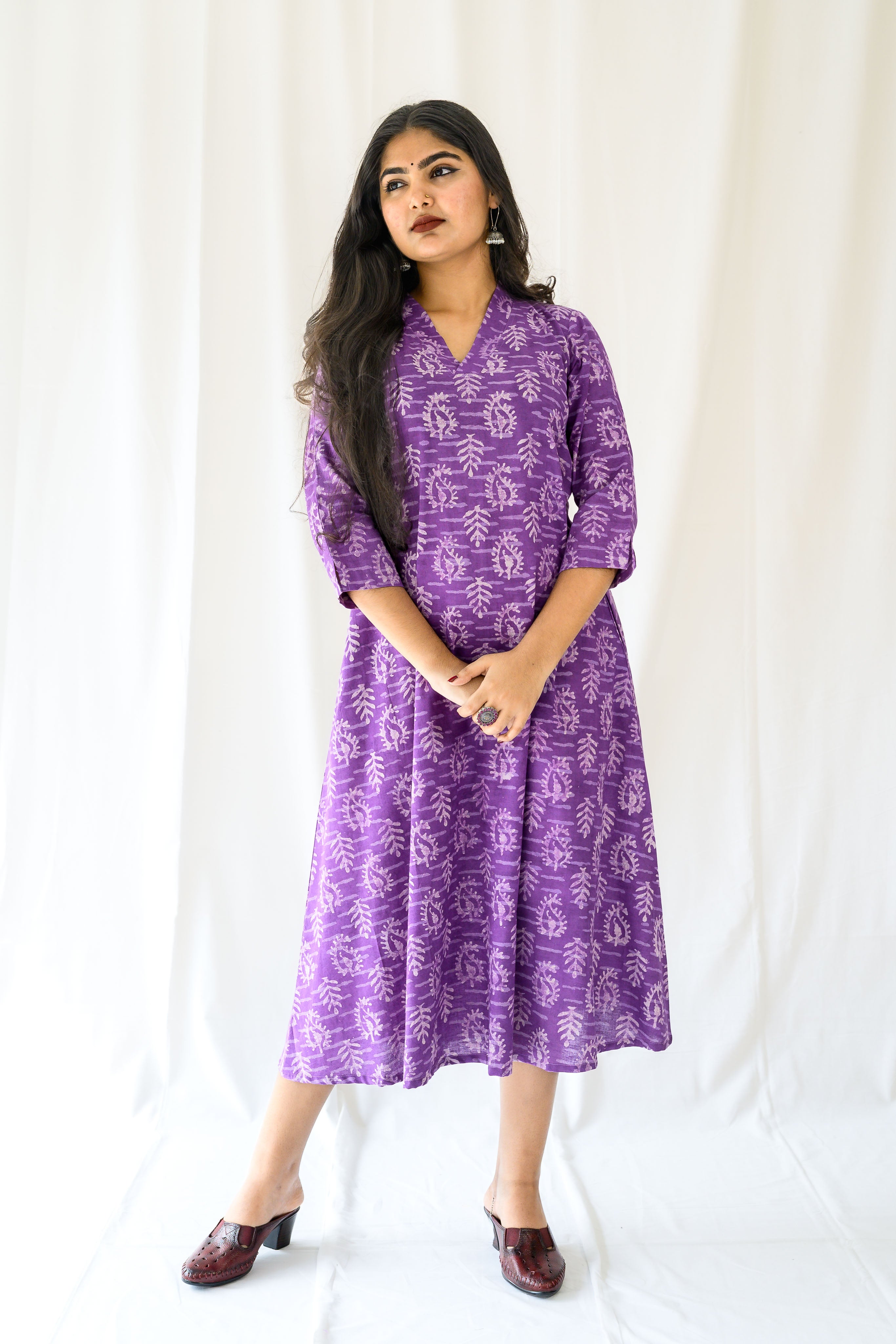 Bloomveil Lavender Dabu Cotton Dress