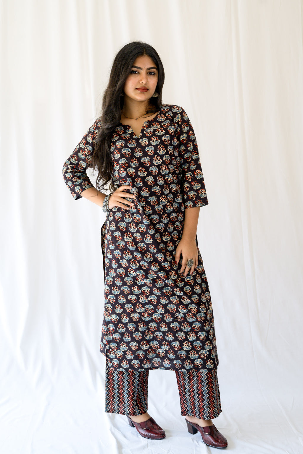 Nargis Black Ajrakh Kurta