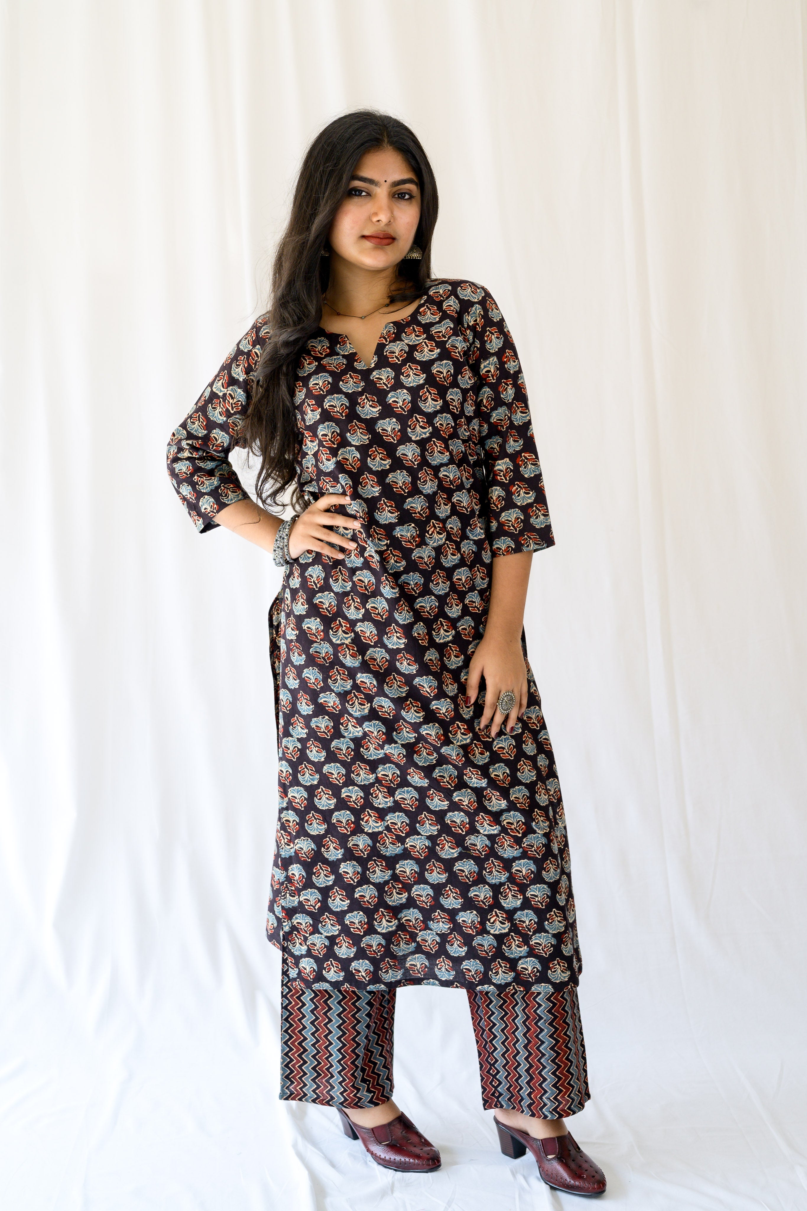Nargis Black Ajrakh Kurta