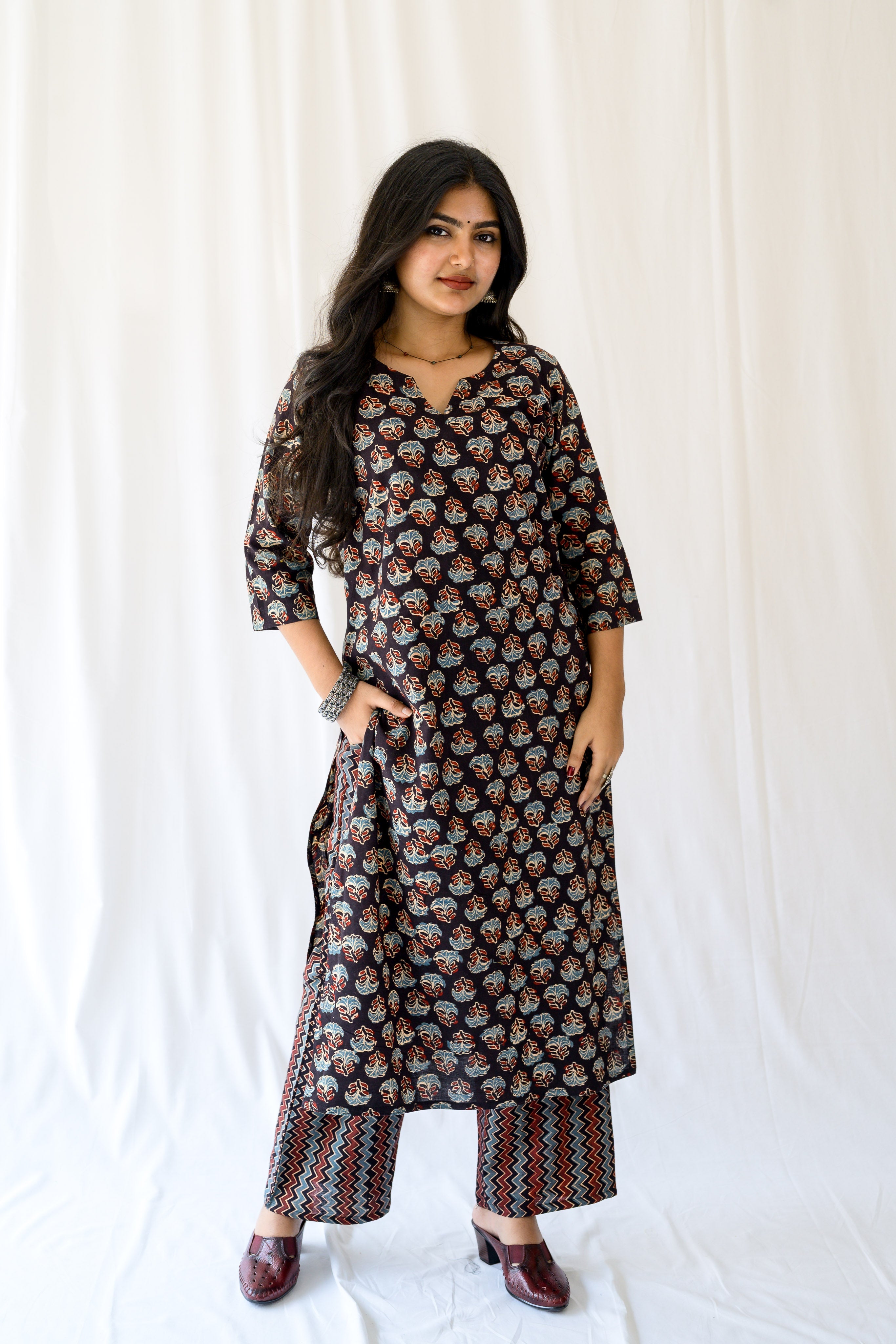 Nargis Black Ajrakh Kurta