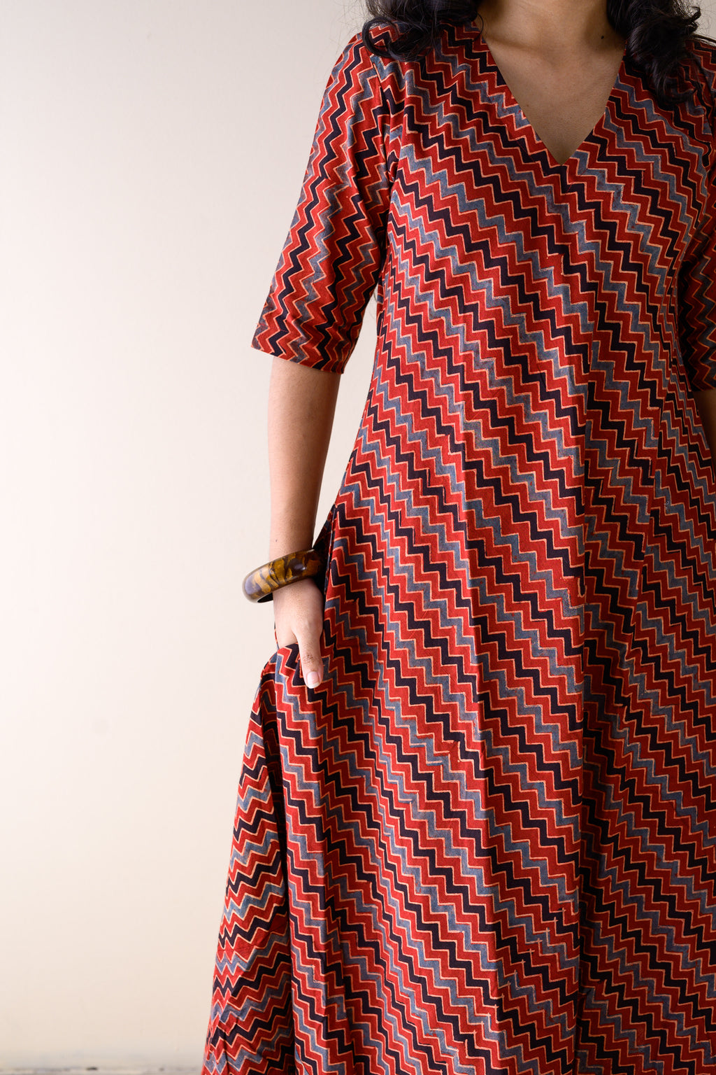 Sangria Ajrakh Stripes Dress