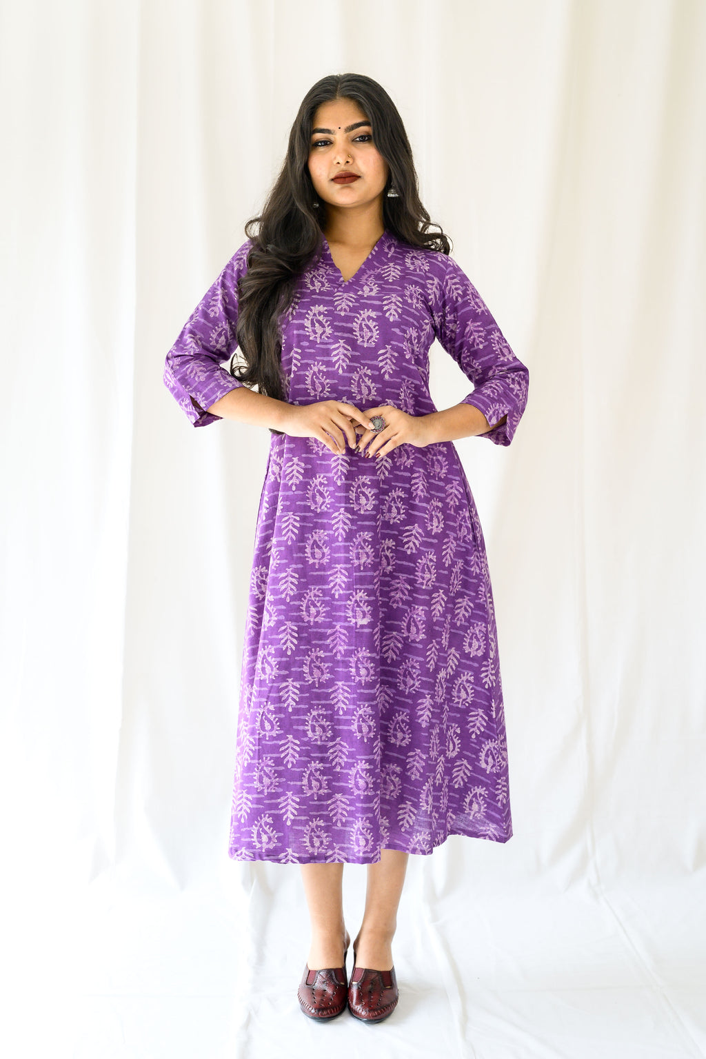 Bloomveil Lavender Dabu Cotton Dress