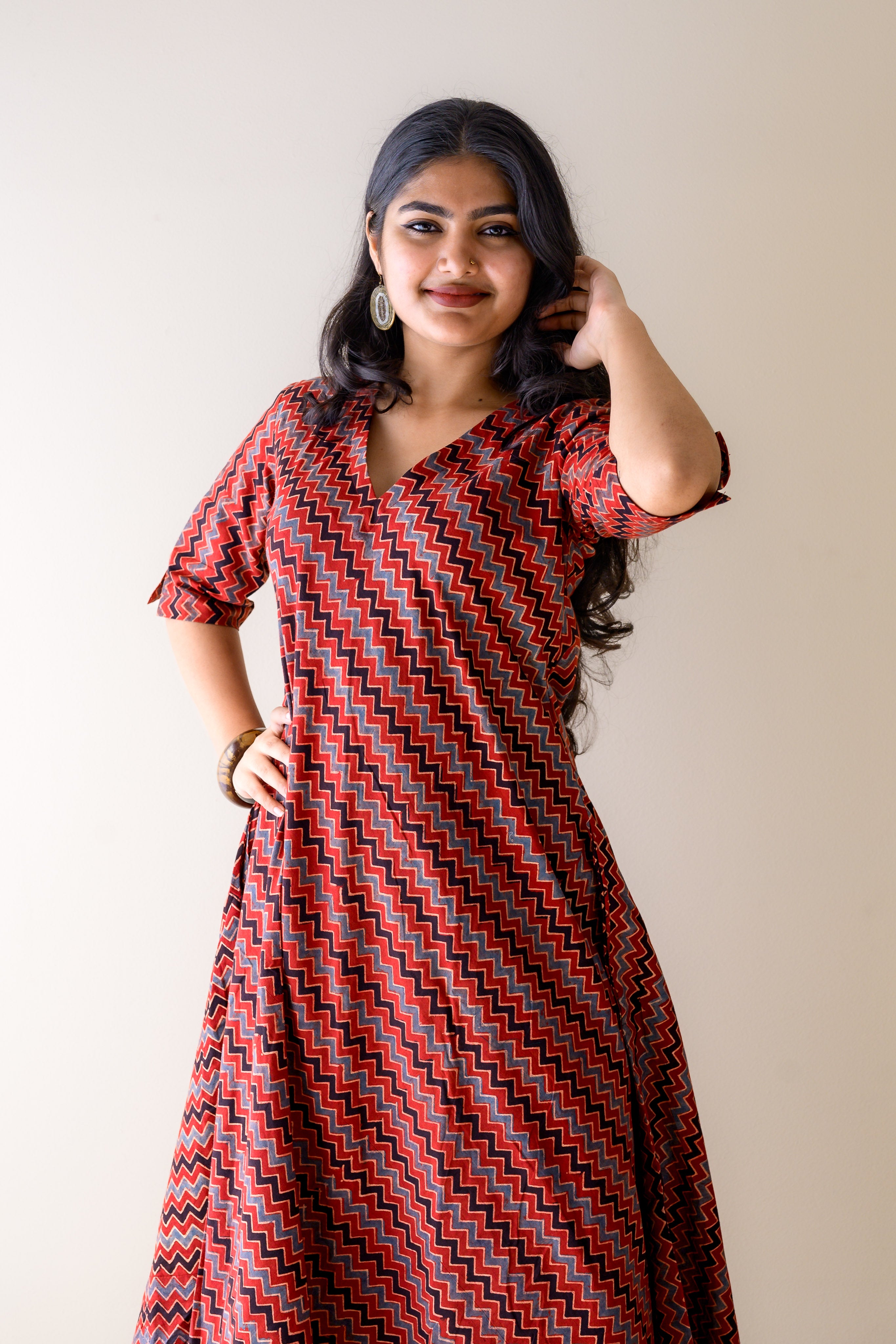 Sangria Ajrakh Stripes Dress