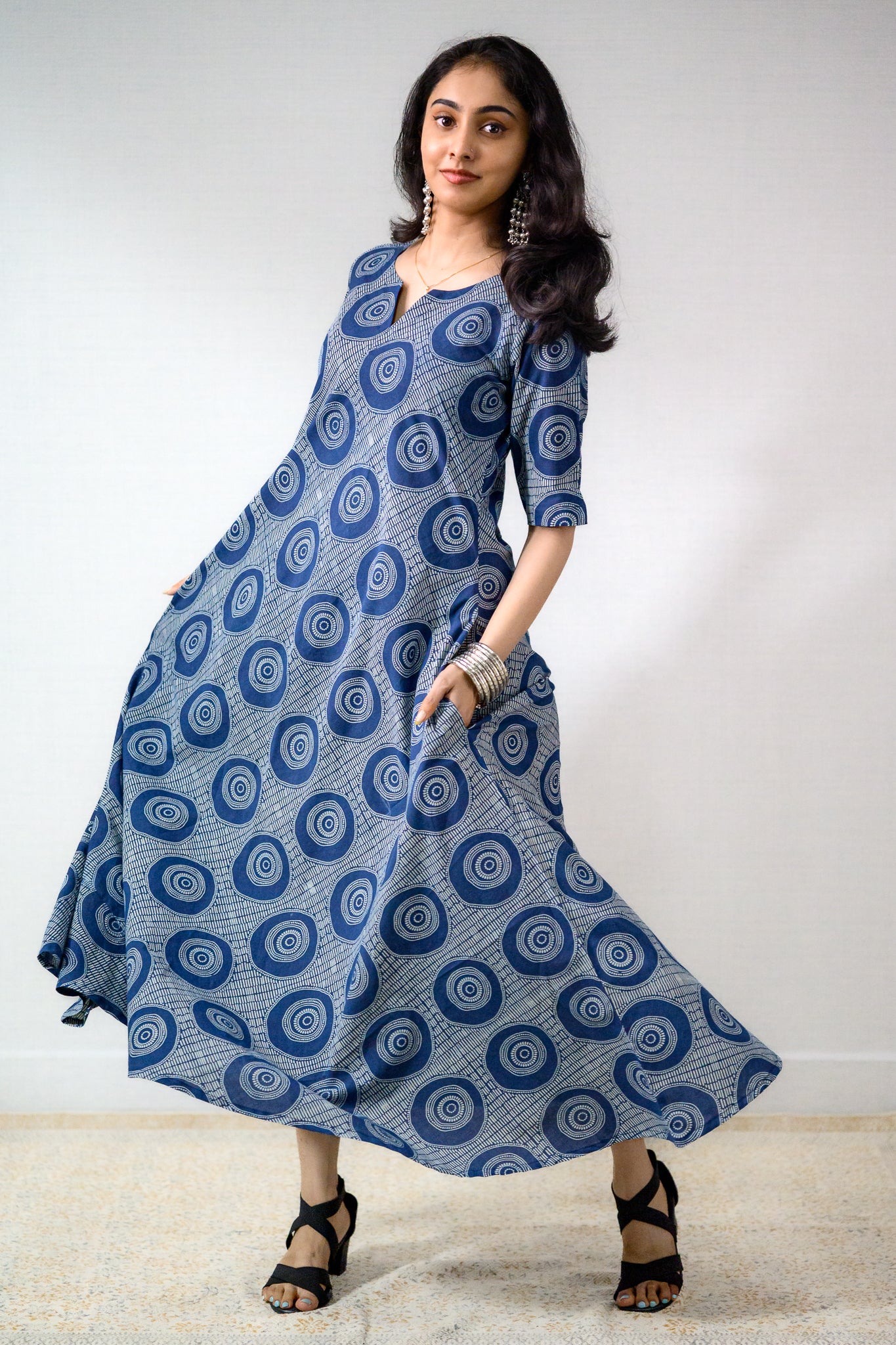 Urmi Indigo Dabu Cotton Dress