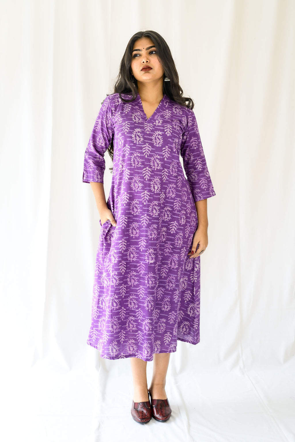 Bloomveil Lavender Dabu Cotton Dress