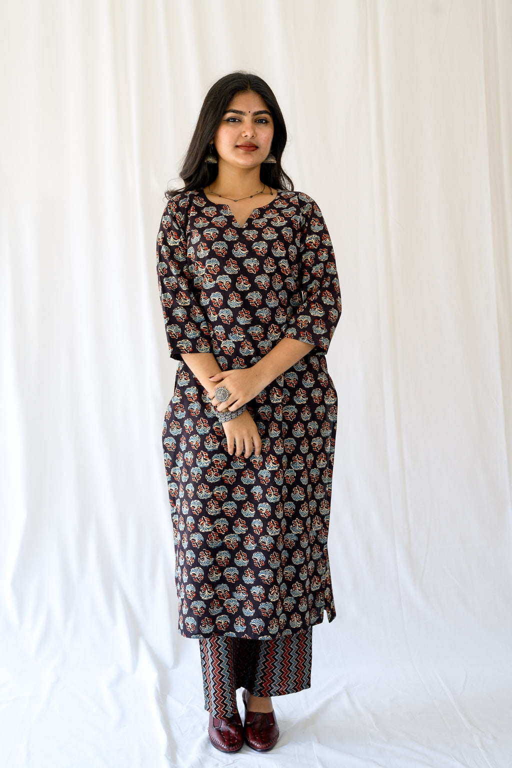 Nargis Black Ajrakh Kurta