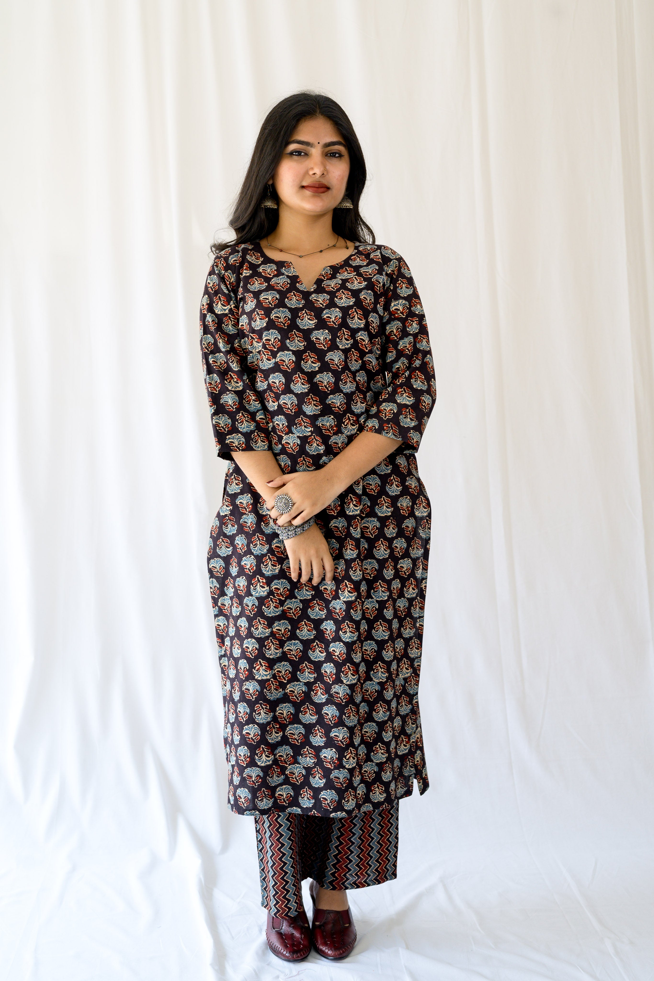 Nargis Black Ajrakh Kurta