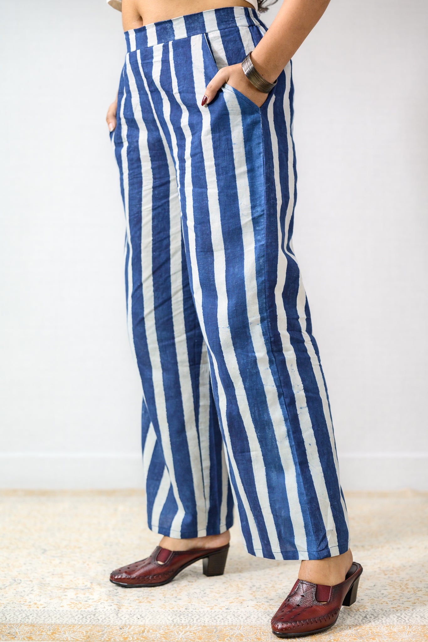 Layara Indigo Dabu Cotton Parallel Pants