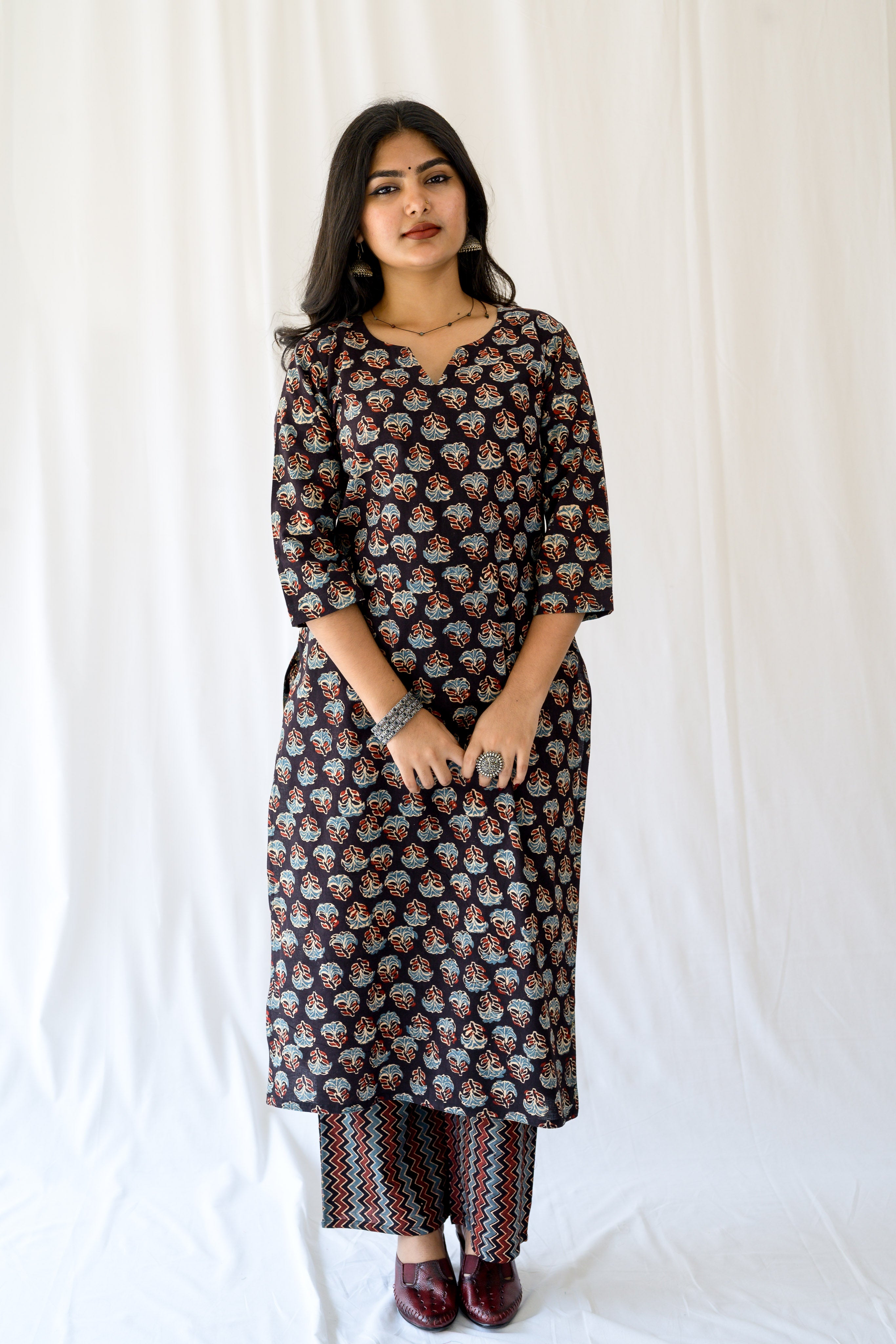 Nargis Black Ajrakh Kurta
