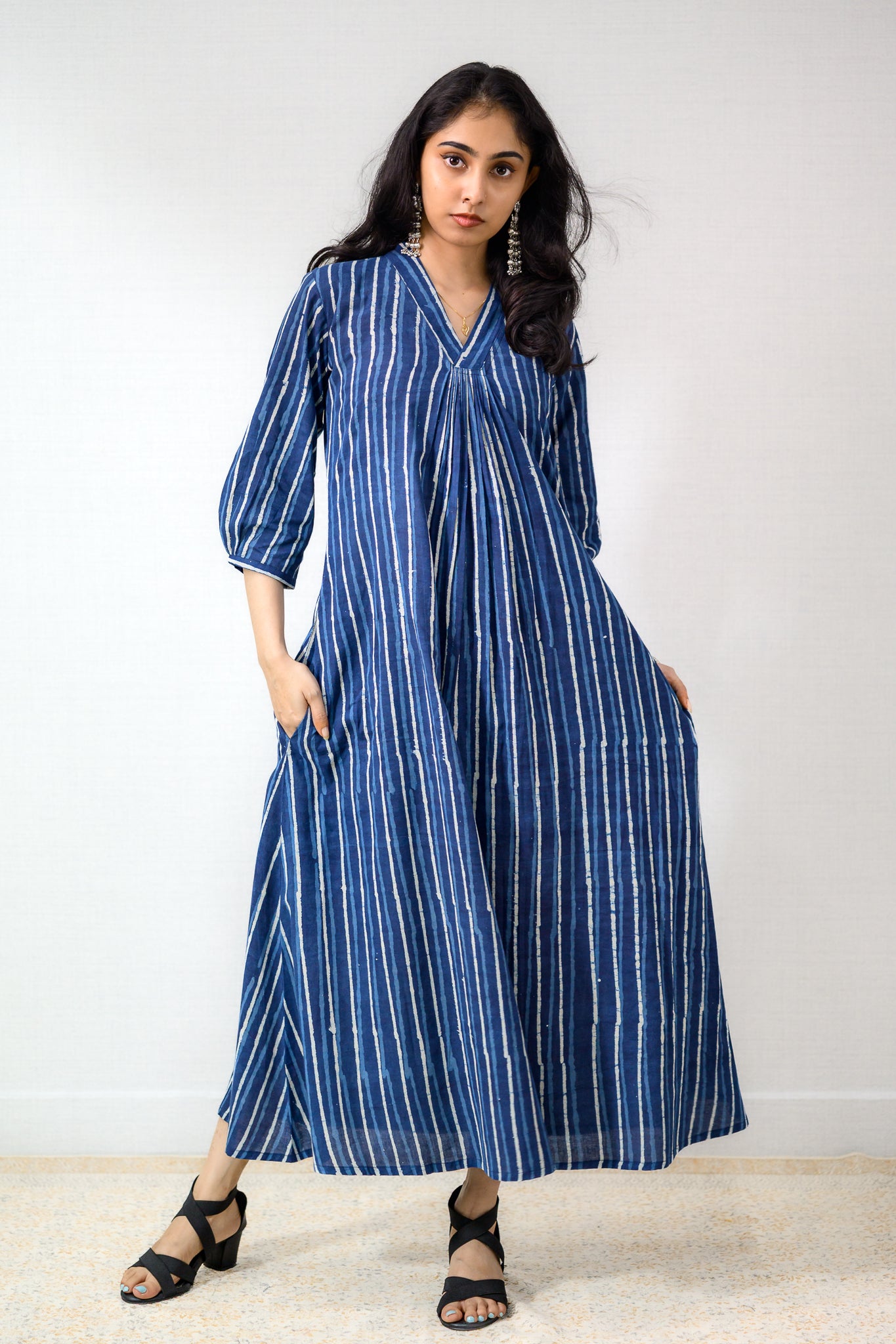Leher Indigo Dabu Cotton Dress