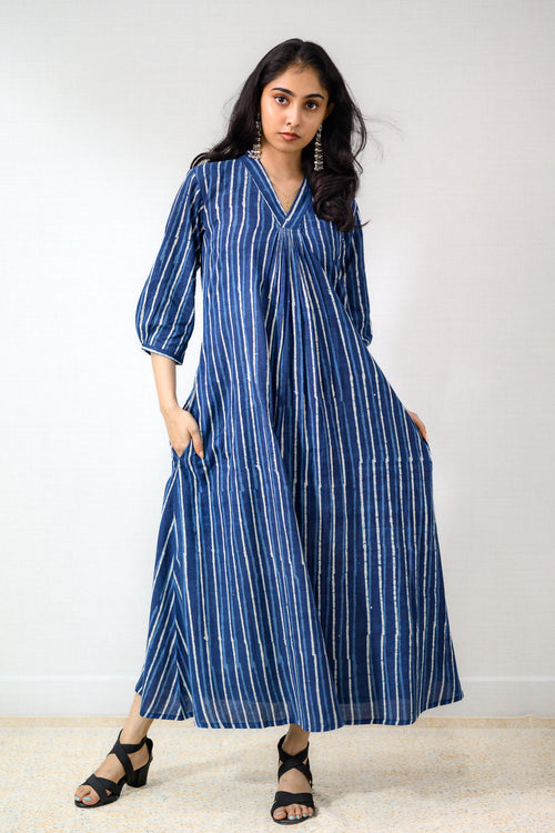 Leher Indigo Dabu Cotton Dress
