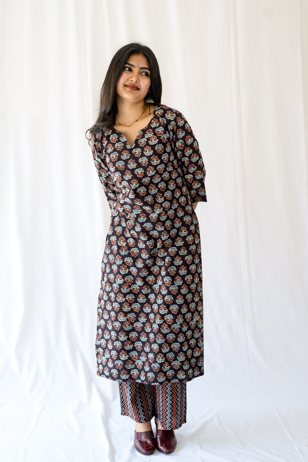 Nargis Black Ajrakh Kurta