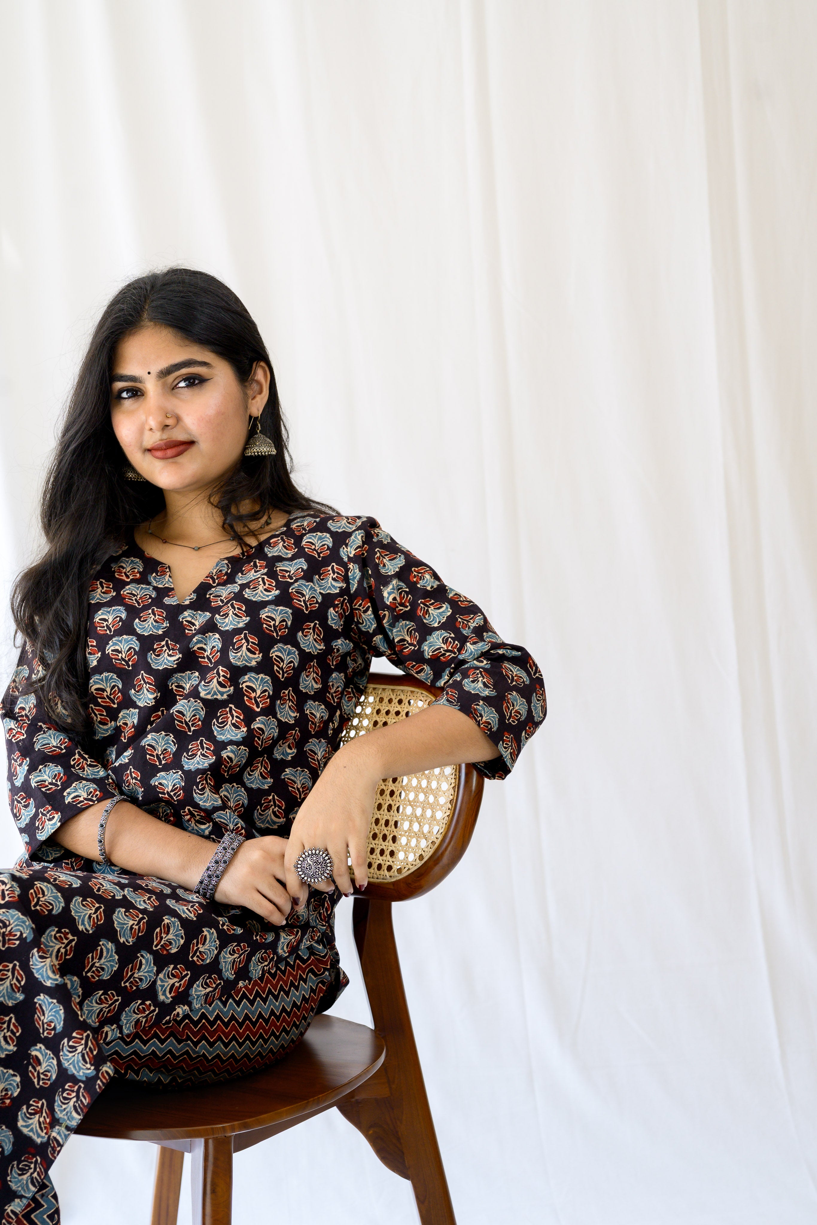 Nargis Black Ajrakh Kurta