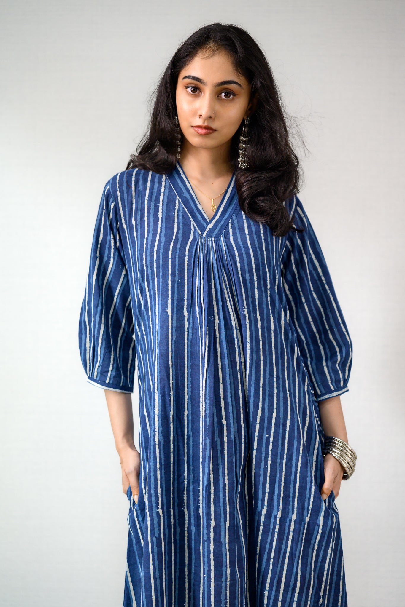Leher Indigo Dabu Cotton Dress