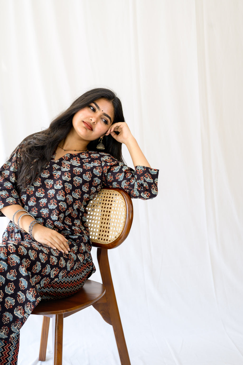 Nargis Black Ajrakh Kurta