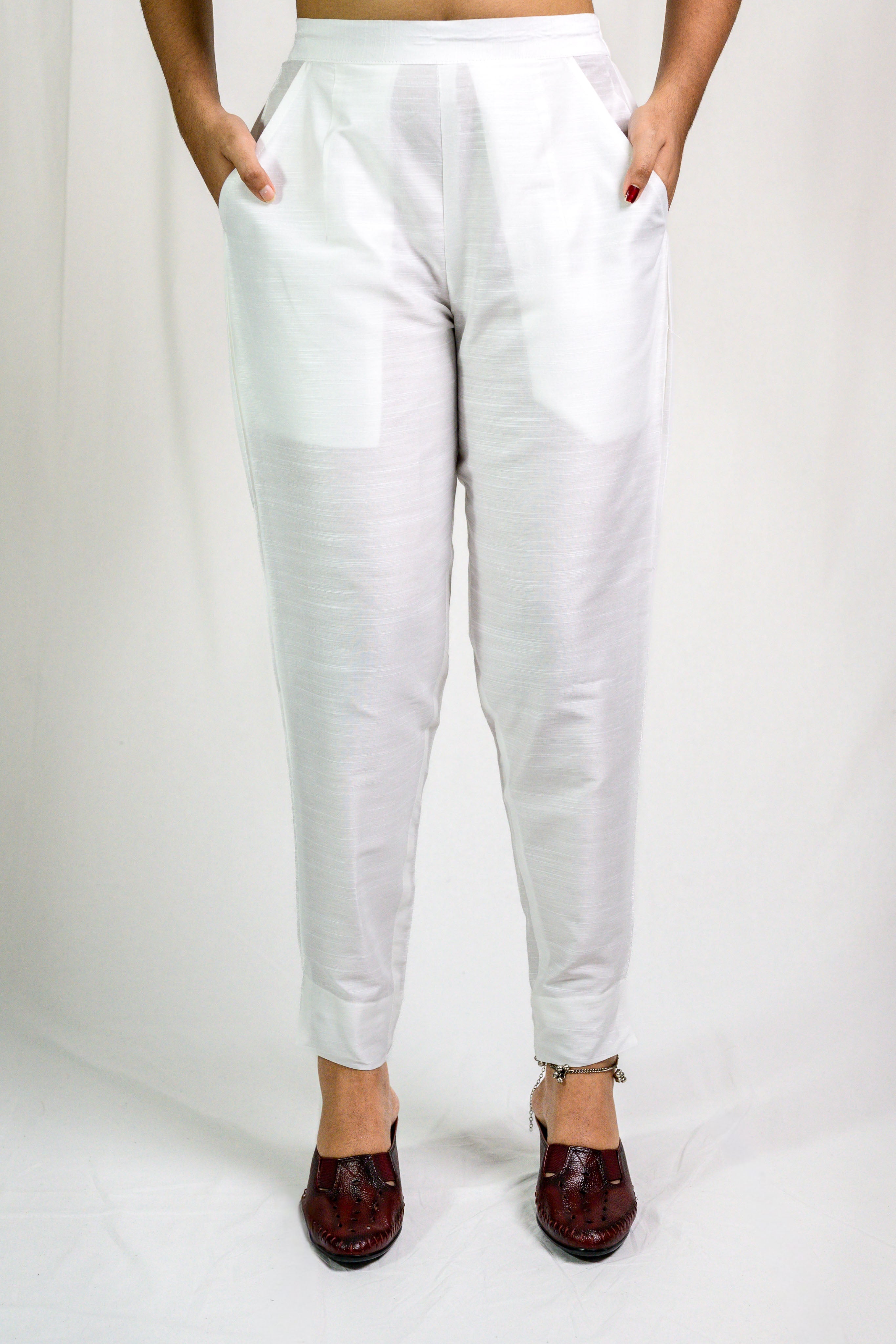 Off White Slub Silk Pencil Pants
