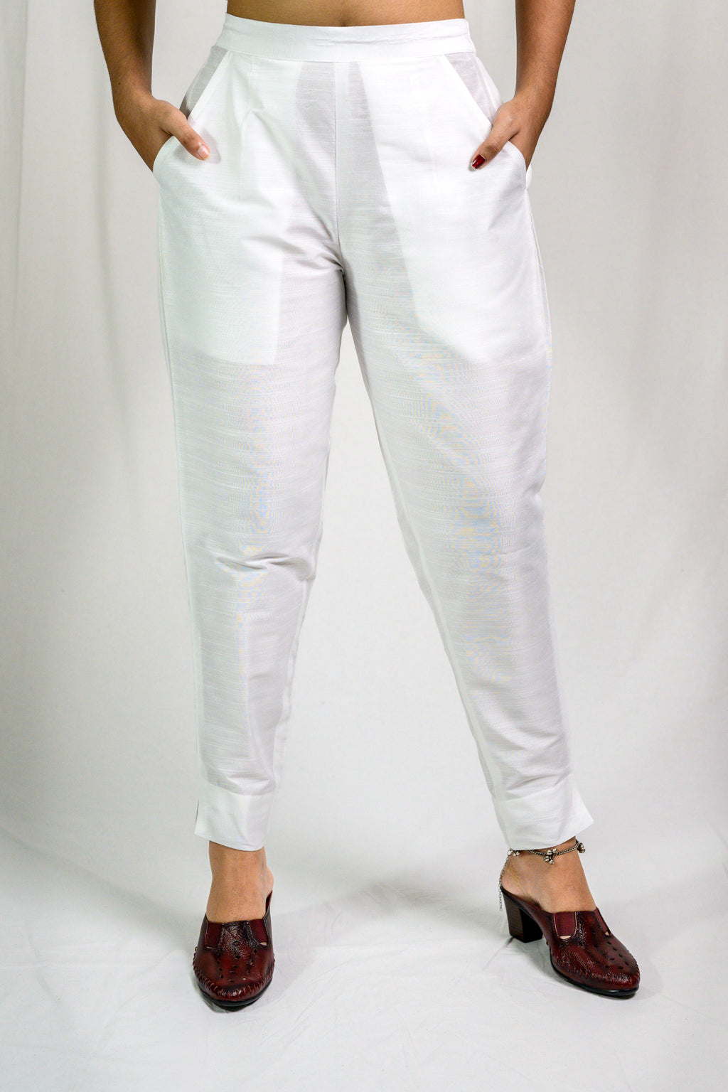 Off White Slub Silk Pencil Pants
