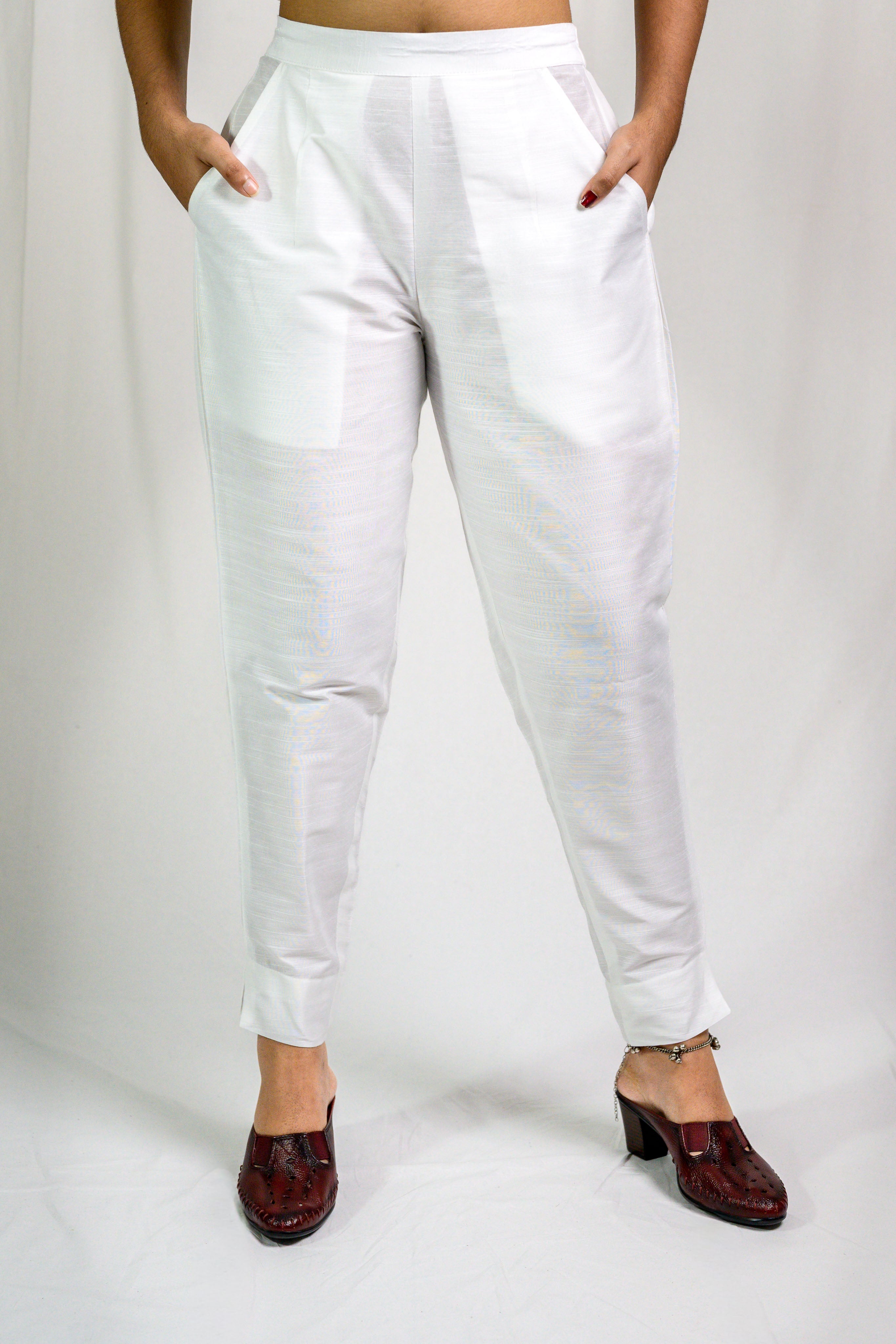 Off White Slub Silk Pencil Pants