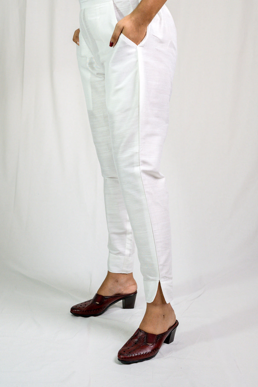 Off White Slub Silk Pencil Pants