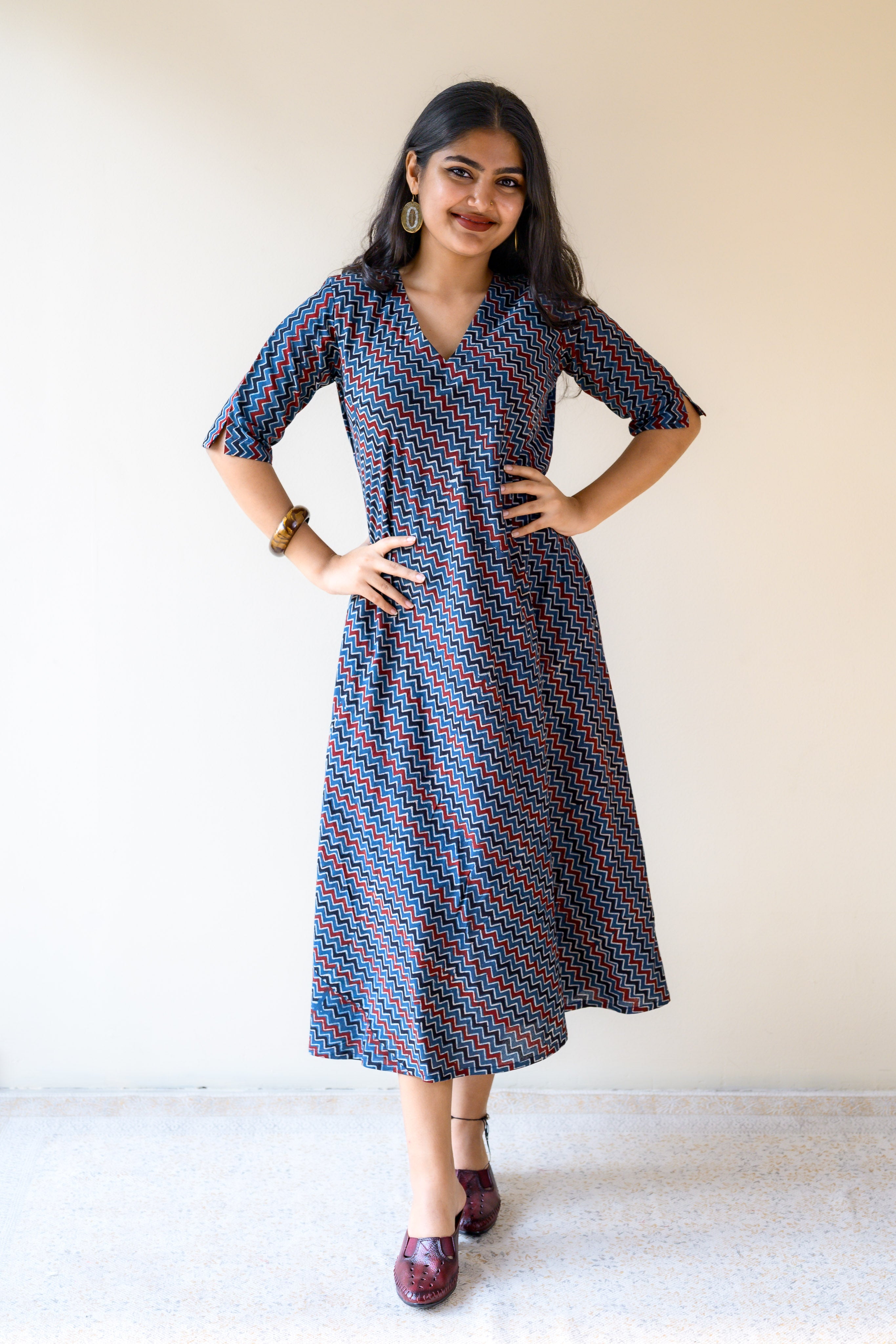 Nilara Ajrakh Stripes Dress