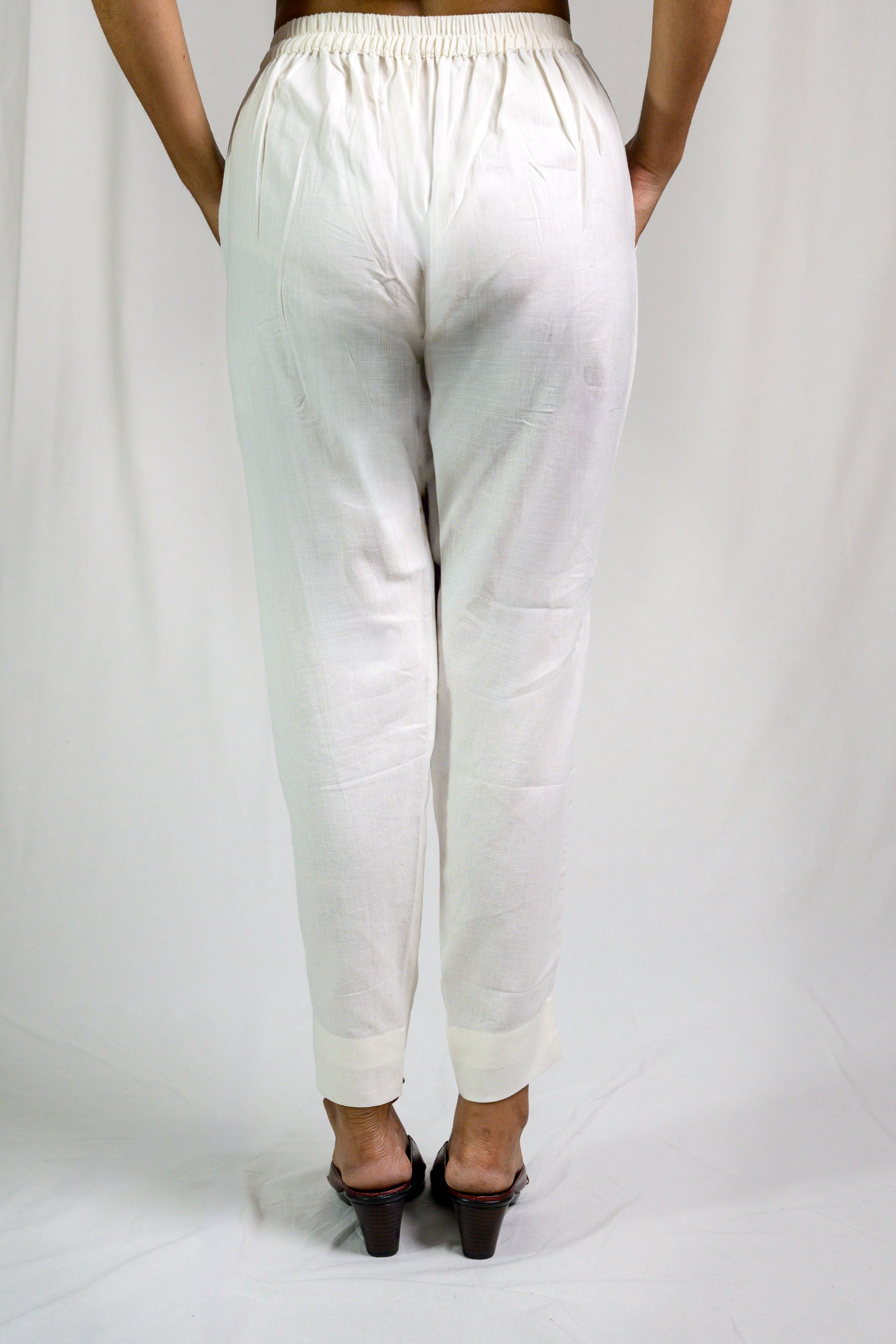 Off White Cotton Flax Pencil Pants