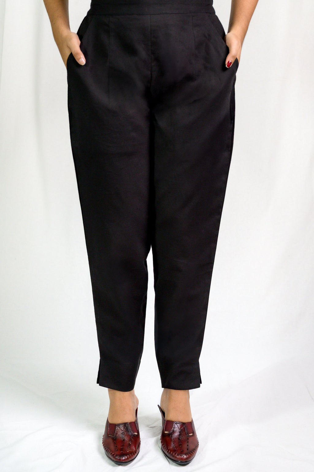 Black Cotton Flax Pencil Pants