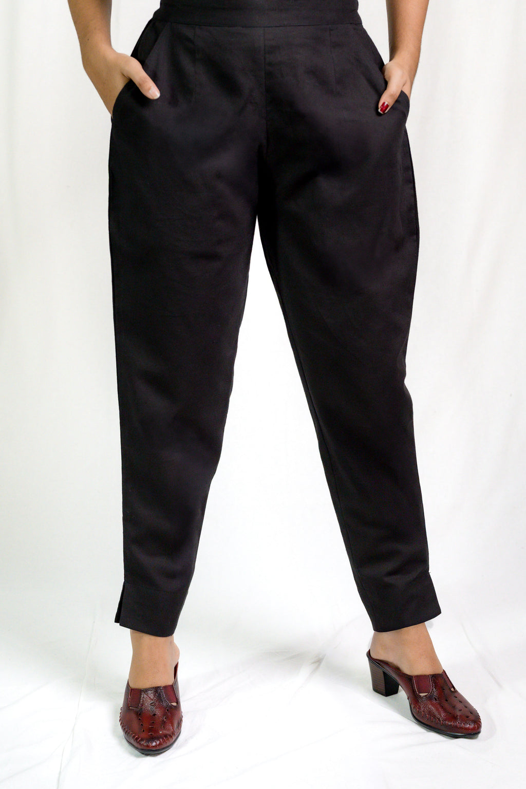 Black Cotton Flax Pencil Pants