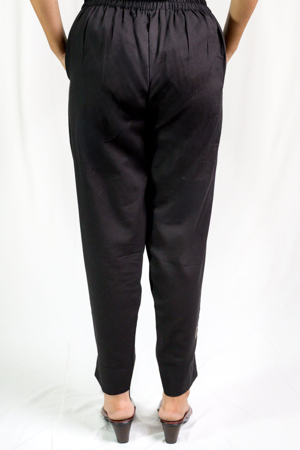 Black Cotton Flax Pencil Pants