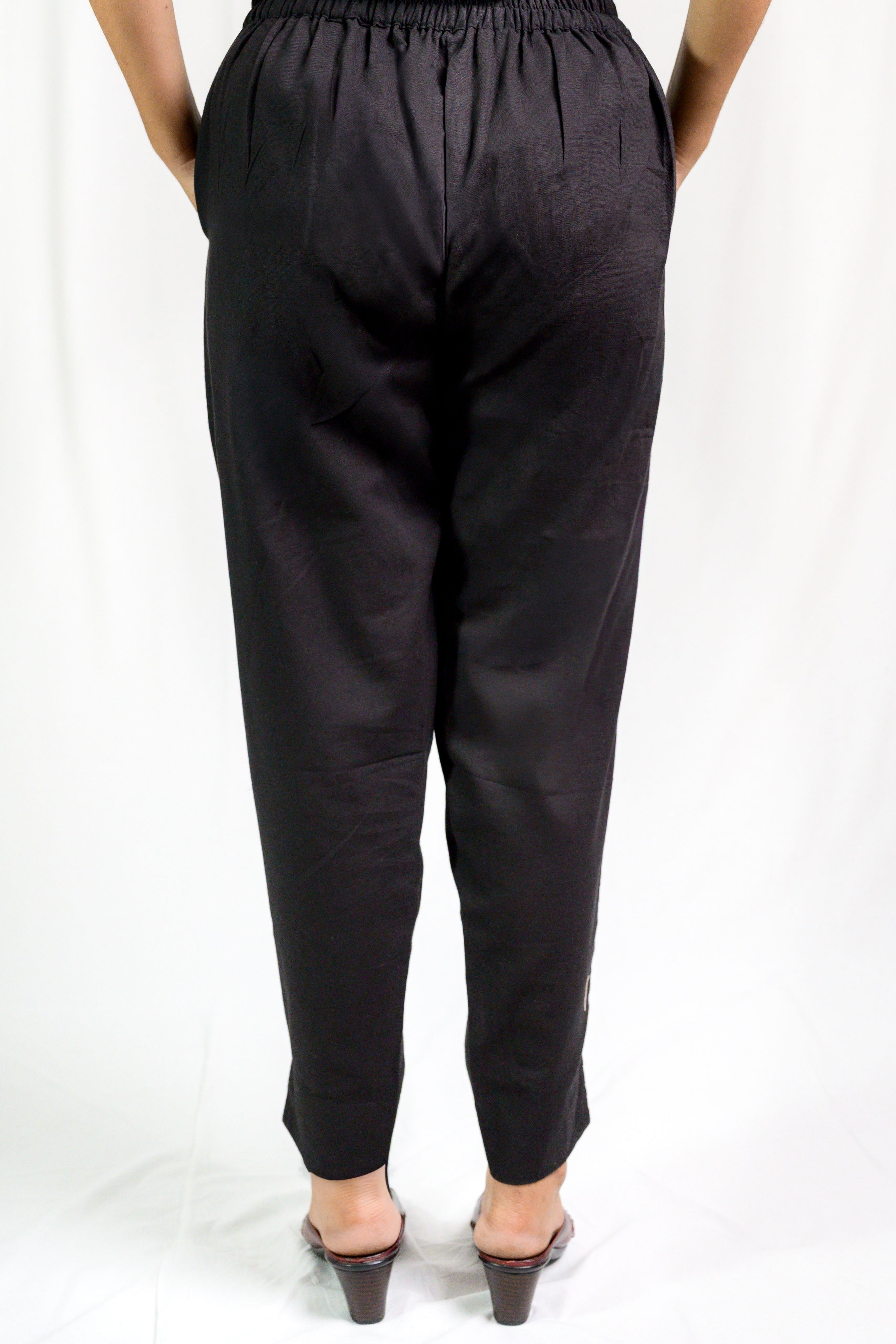 Black Cotton Flax Pencil Pants