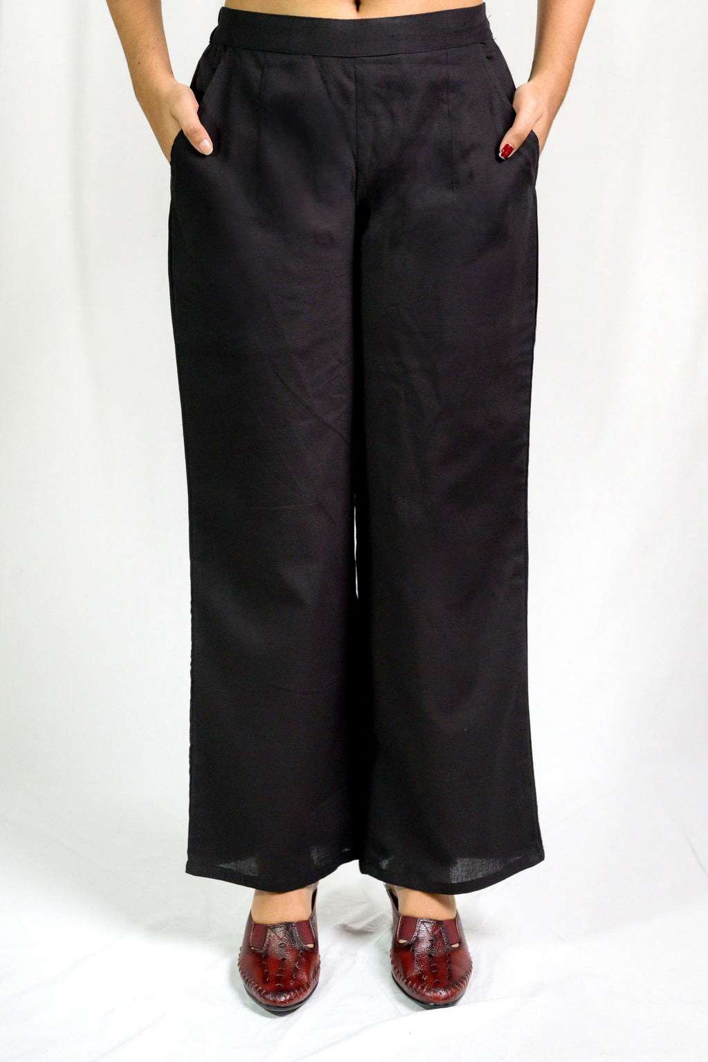 Black Cotton Flax Parallel Pants