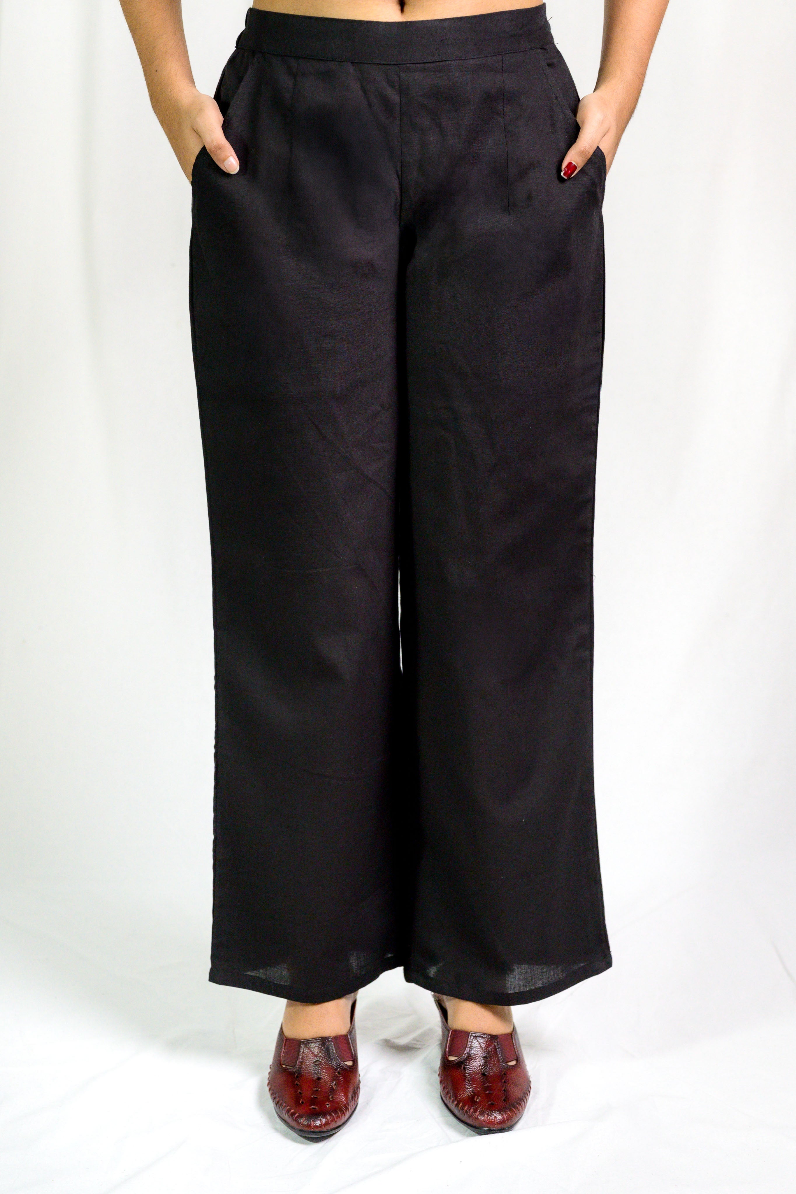 Black Cotton Flax Parallel Pants