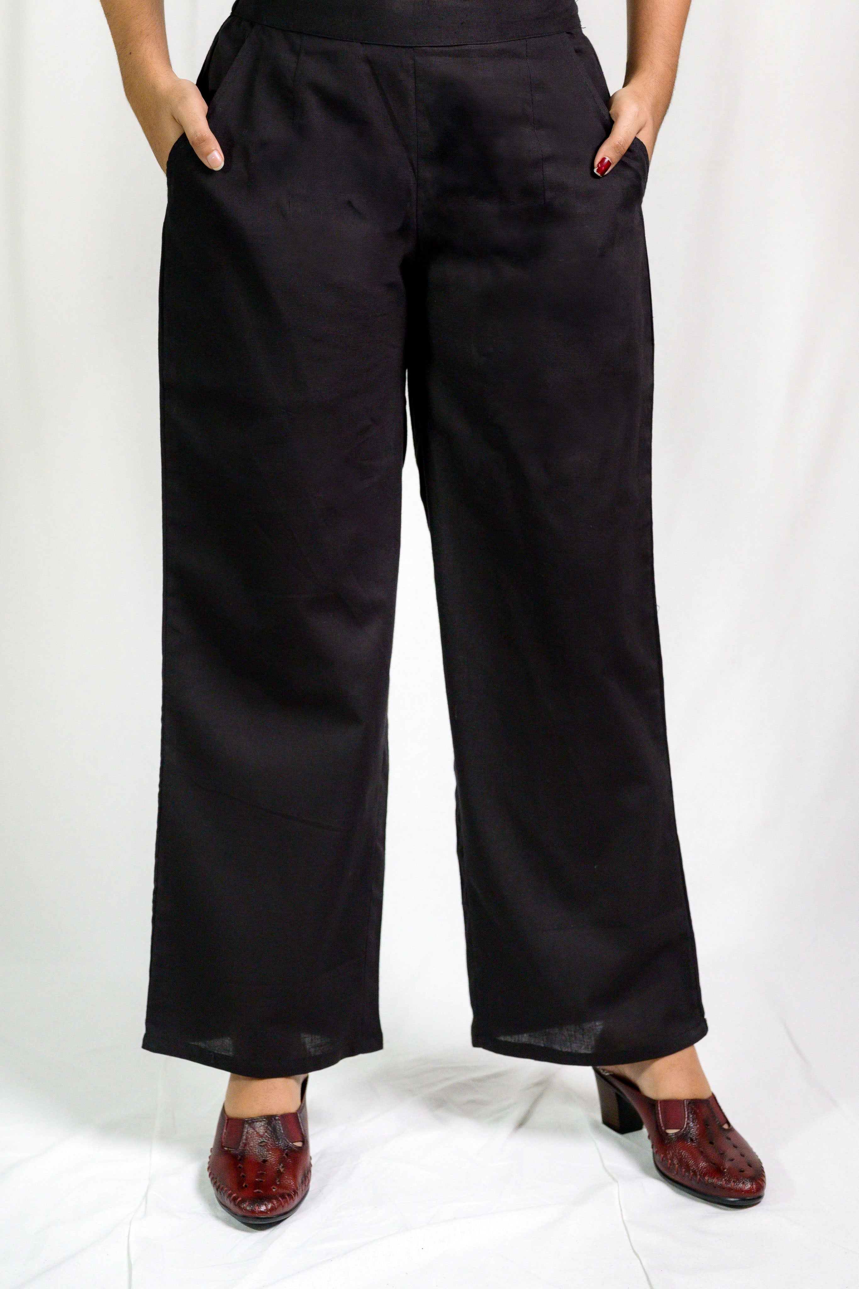 Black Cotton Flax Parallel Pants