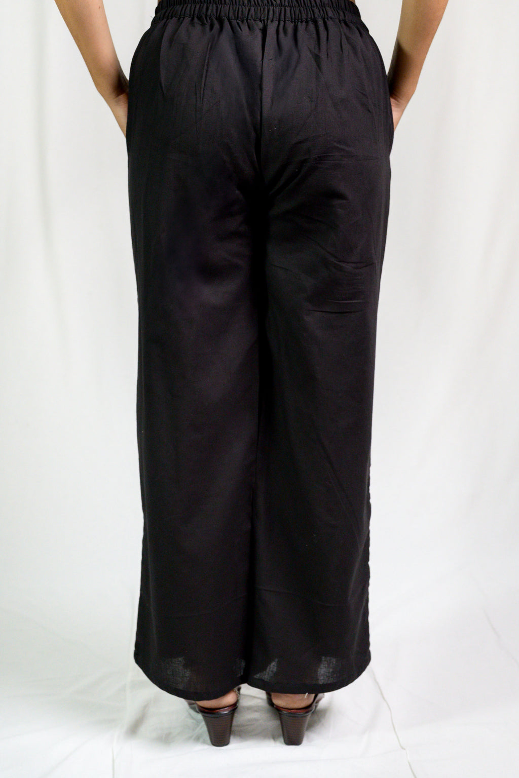 Black Cotton Flax Parallel Pants