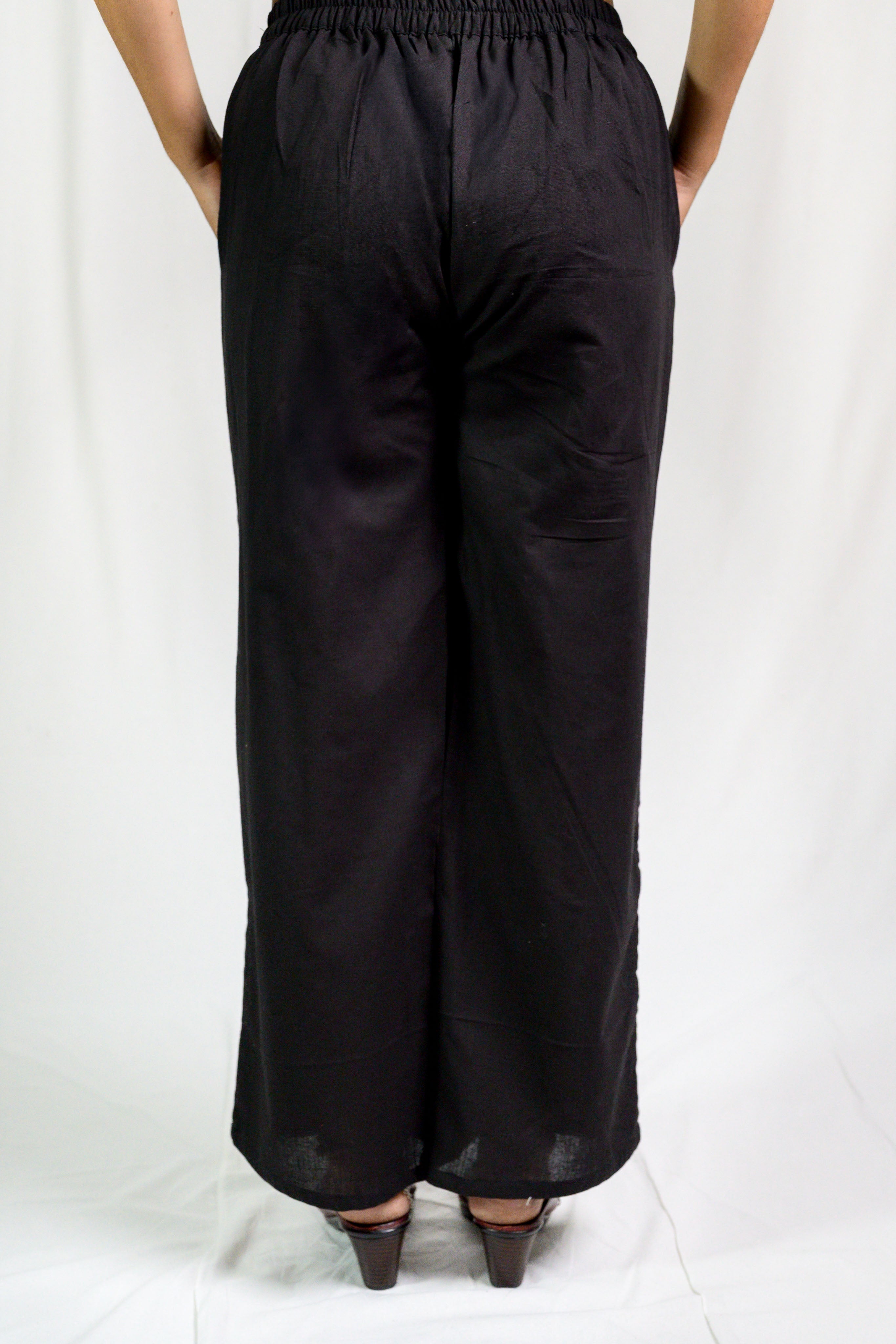 Black Cotton Flax Parallel Pants