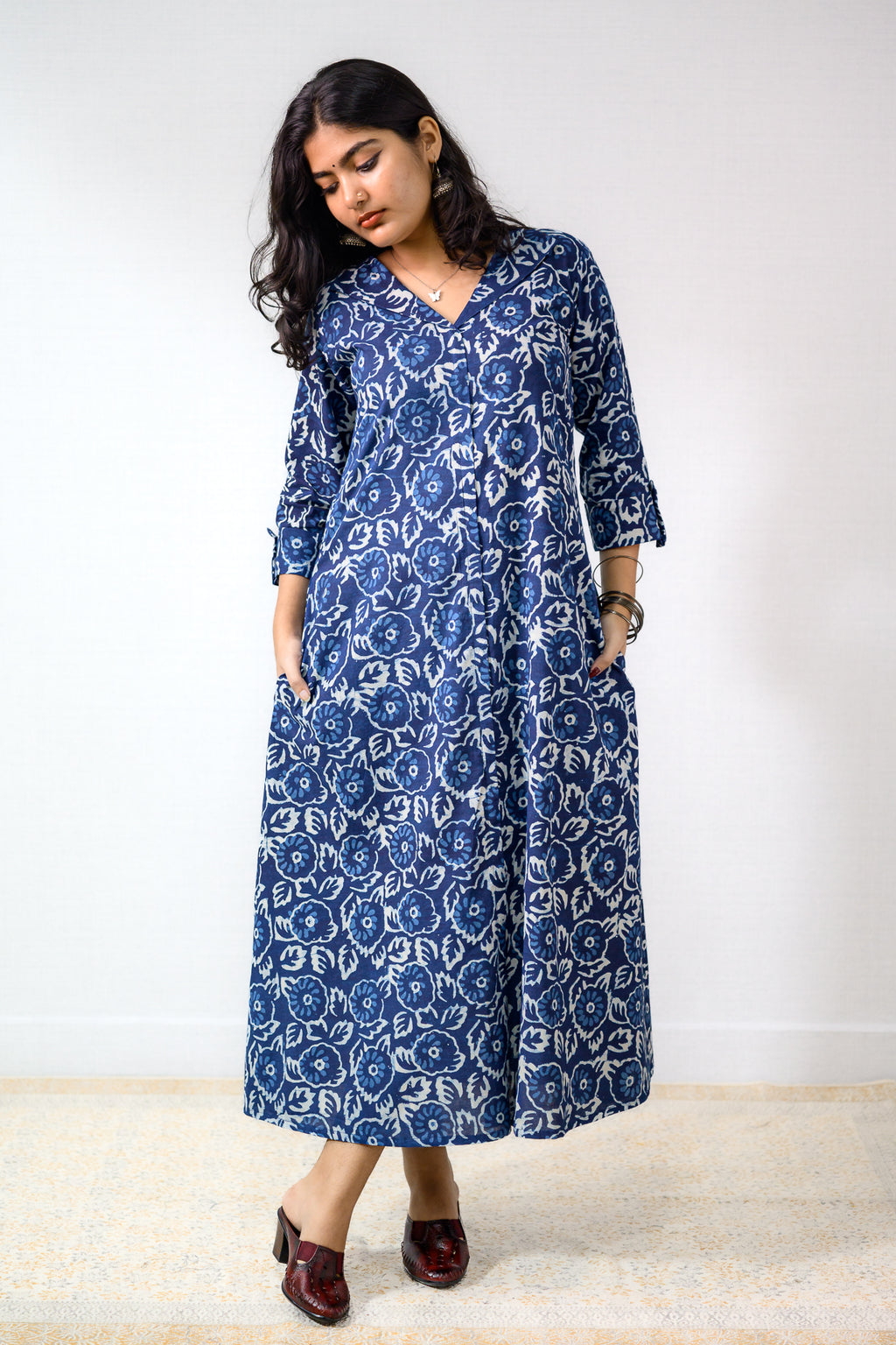 Madhuri Indigo Dabu Cotton Dress